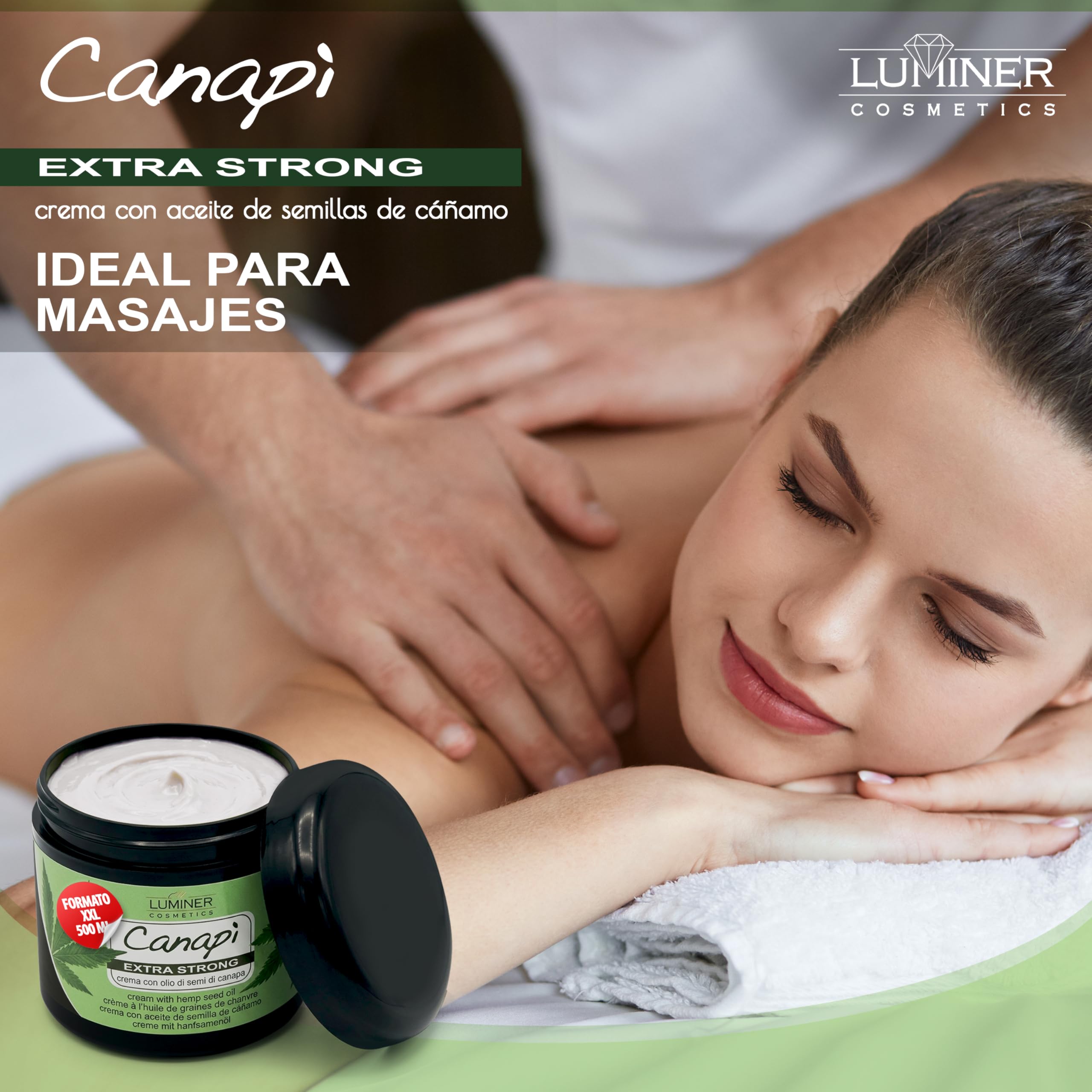 Luminer Crema de aceite de semillas de Cáñamo 500 ml – Gel de masaje con aceite de semillas de cáñamo, árnica y harpagofito – Rápida absorción