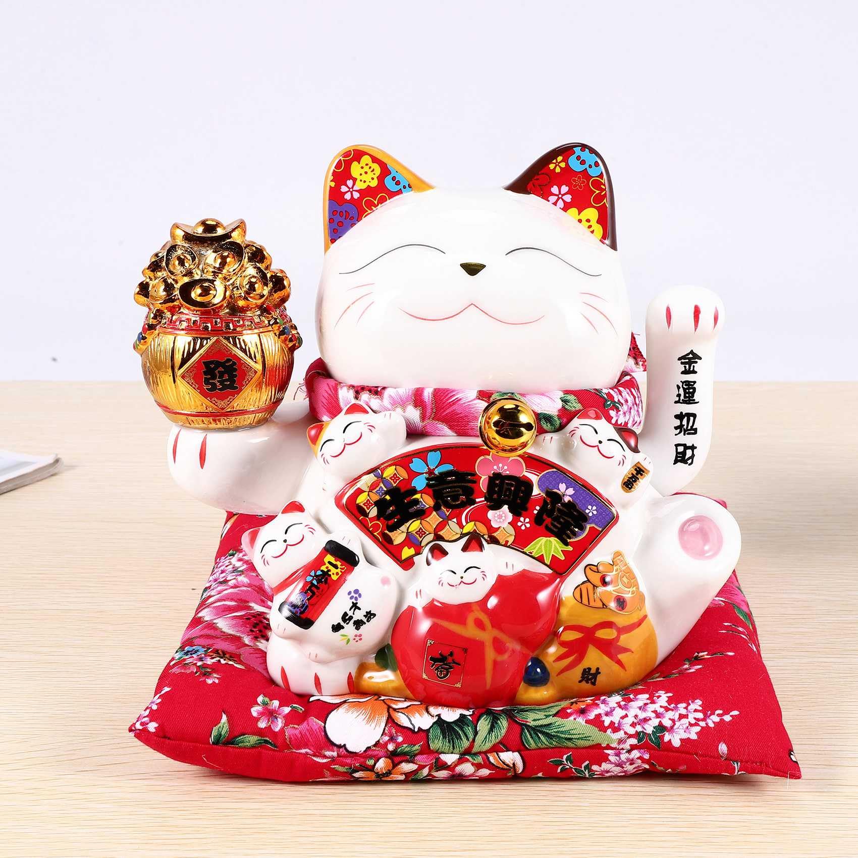 7 Keramik Winkende Katze Maneki Ornament Feng Shui Dekoration Schaukel Katze,B