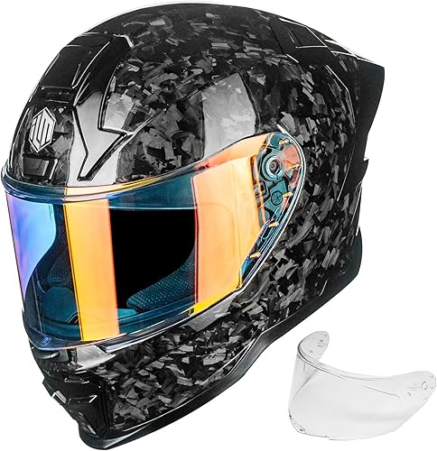 ILM Casco de motocicleta de fibra de carbono, casco de carreras de cara completa para adultos, DOT ECE, Cascos para Motos MF577P (carbono forjado,