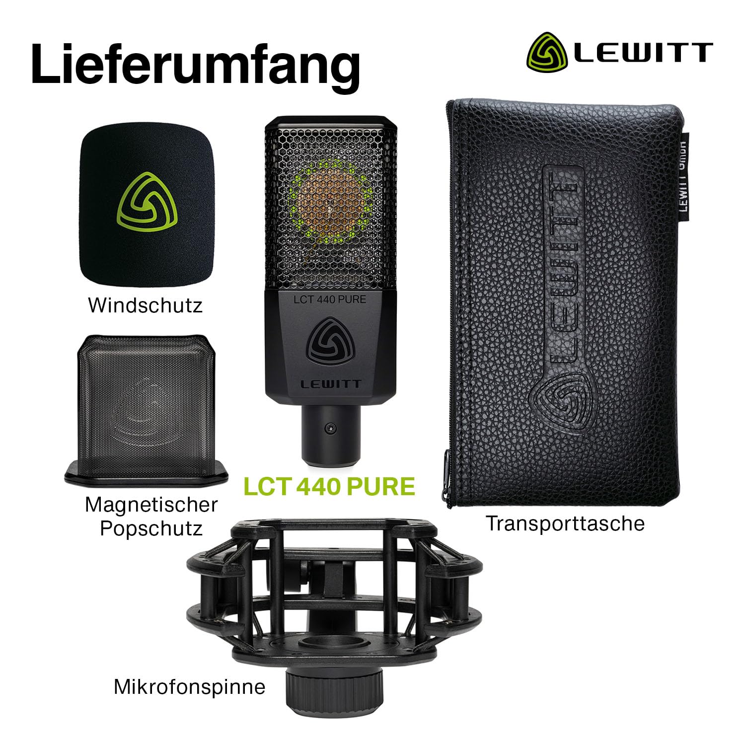LCT 440 Pure - XLR-Kondensatormikrofon mit 1" Kapsel - Ideal für Gesang, Instrumente, Podcasting & Streaming - Inklusive Mikrofonspinne, Popschutz, Windschutz & Transporttasche