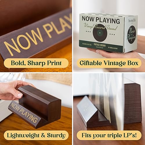 Vista 5 de Now Playing - Soporte de disco de vinilo de madera para álbumes y decoración de discos, soporte de vinilo giratorio para tocadiscos y accesorios