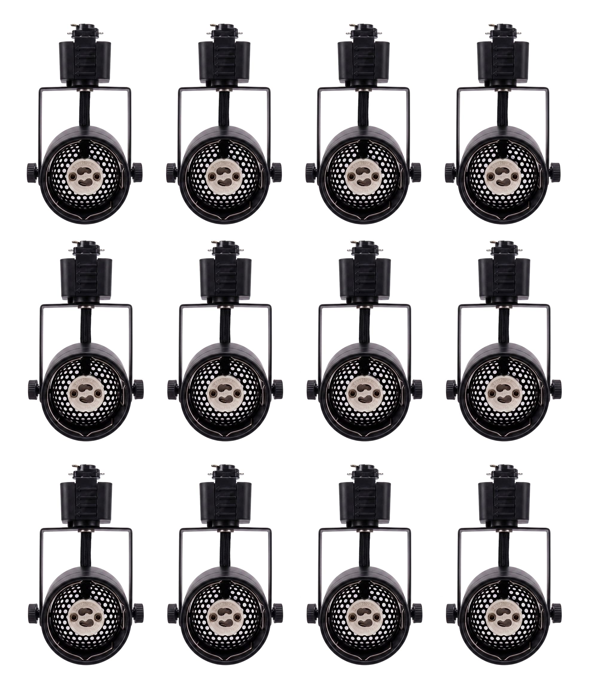 [12 Pack] CLOUDY BAY H Type Track Lighting Heads to Gu10 Base Socket Light Direction Adjustable,Round,Black