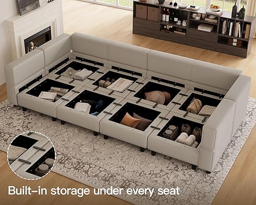 Vista 5 de Belffin - Sofá seccional modular con chaises de almacenamiento, sofá cama seccional, sofá de 8 asientos, cama seccional, color gris Gris,Negro