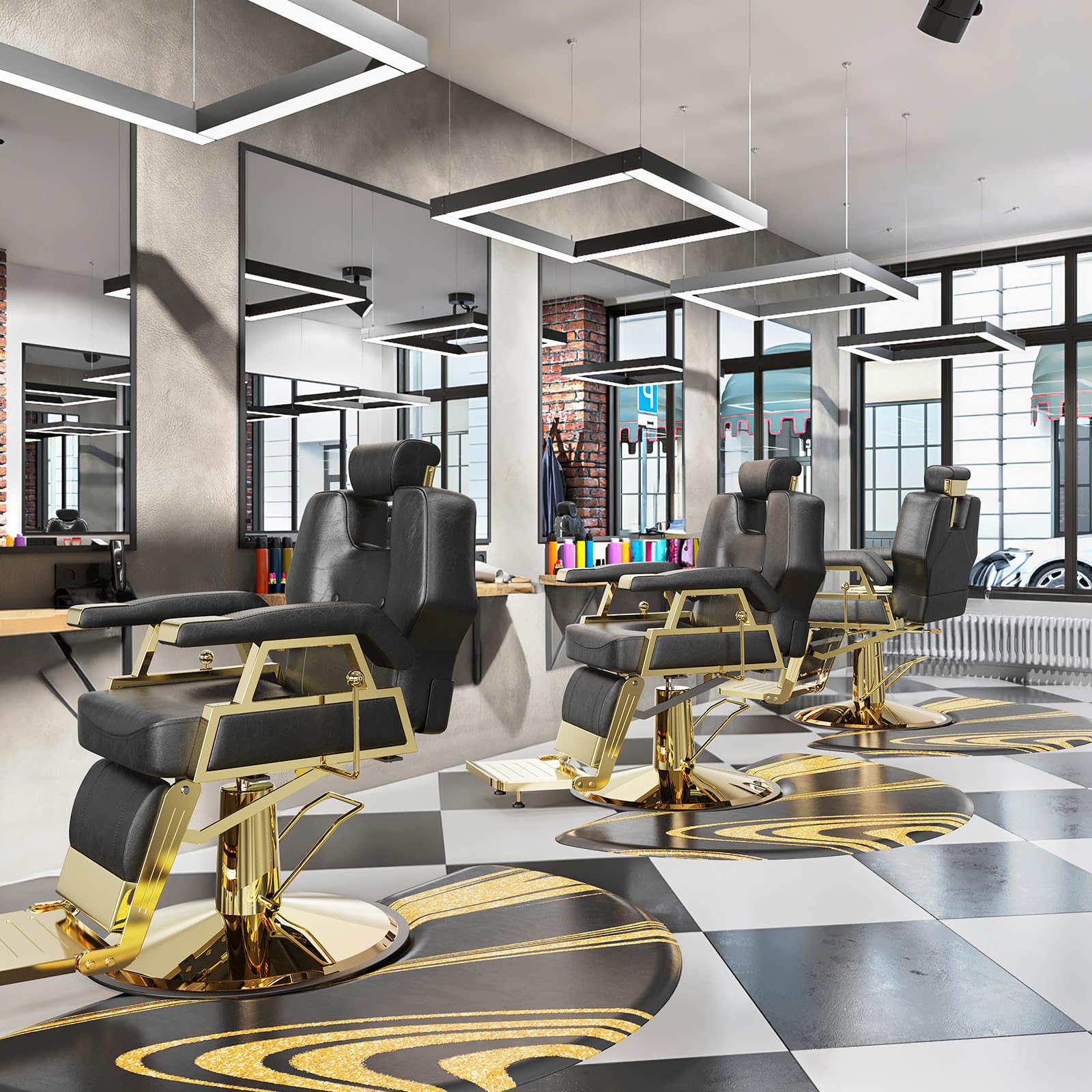 OmySalon 3’x 5’x5/8'' Thick Salon Mats for Hair Stylist Anti Fatigue, Barber Floor Mat with Round Base, Salon Chair Mat Hairdresser Standing, Anti-Slip Easy Cleaning — Amazon image 2