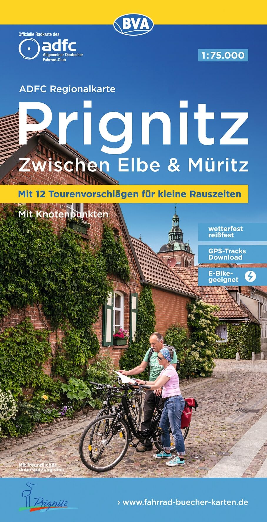 ADFC-Regionalkarte Prignitz, 1:75.000, mit Tagestourenvorschlägen, reiß- und wetterfest, E-Bike-geeignet, mit Knotenpunkten, GPS-Tracks Download,: Zwischen Elbe und Müritz: 717