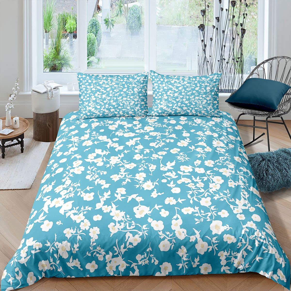 Set di biancheria da letto con stampa floreale per bambini, ragazzi e ragazze, con motivo floreale, 3 pezzi, per letto matrimoniale