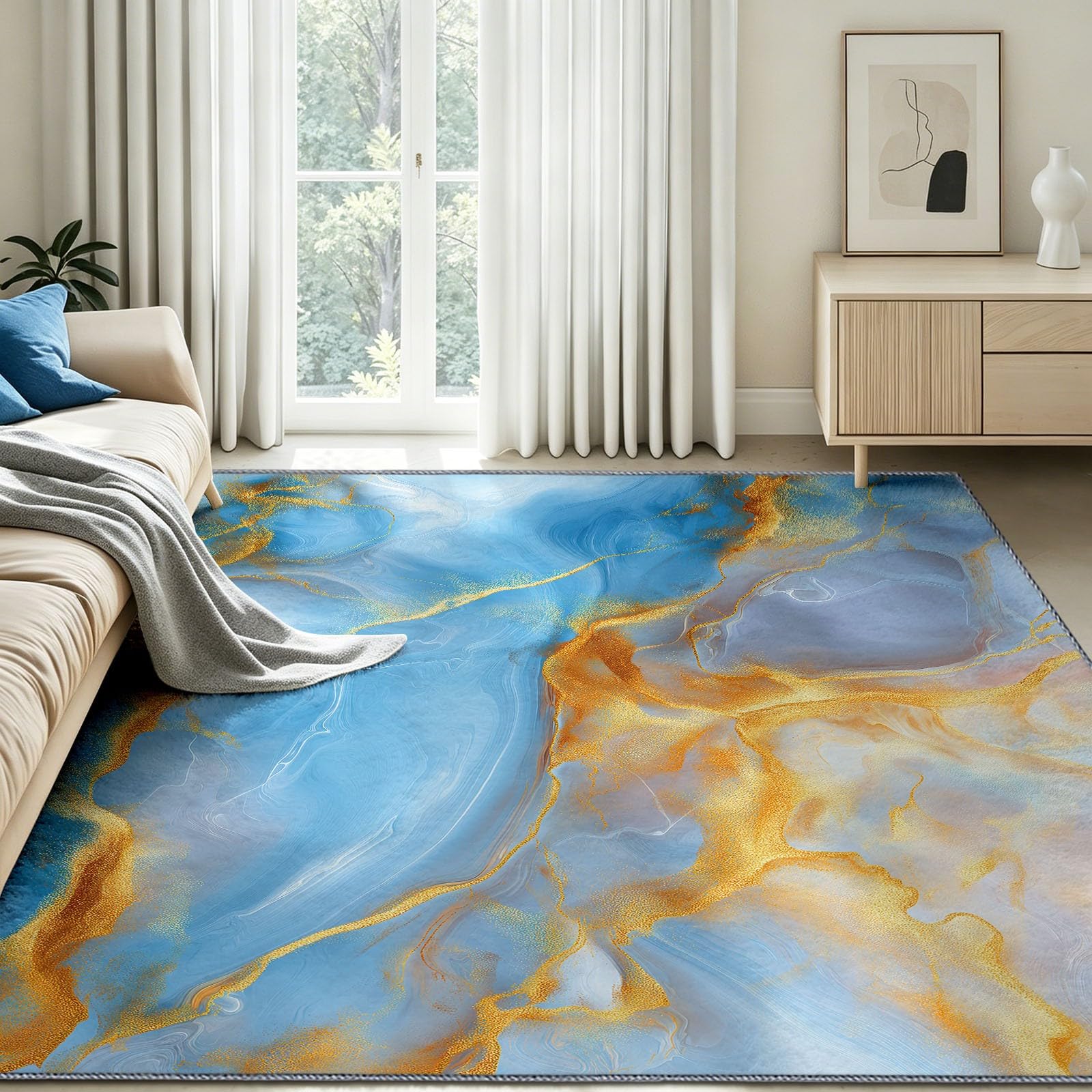 Tappeto moderno di lusso per soggiorno, 80 x 150 cm, motivo marmo, lamina dorata, lavabile in lavatrice, in flanella resistente, morbido, antiscivolo, per camera da letto, sala da pranzo, casa e