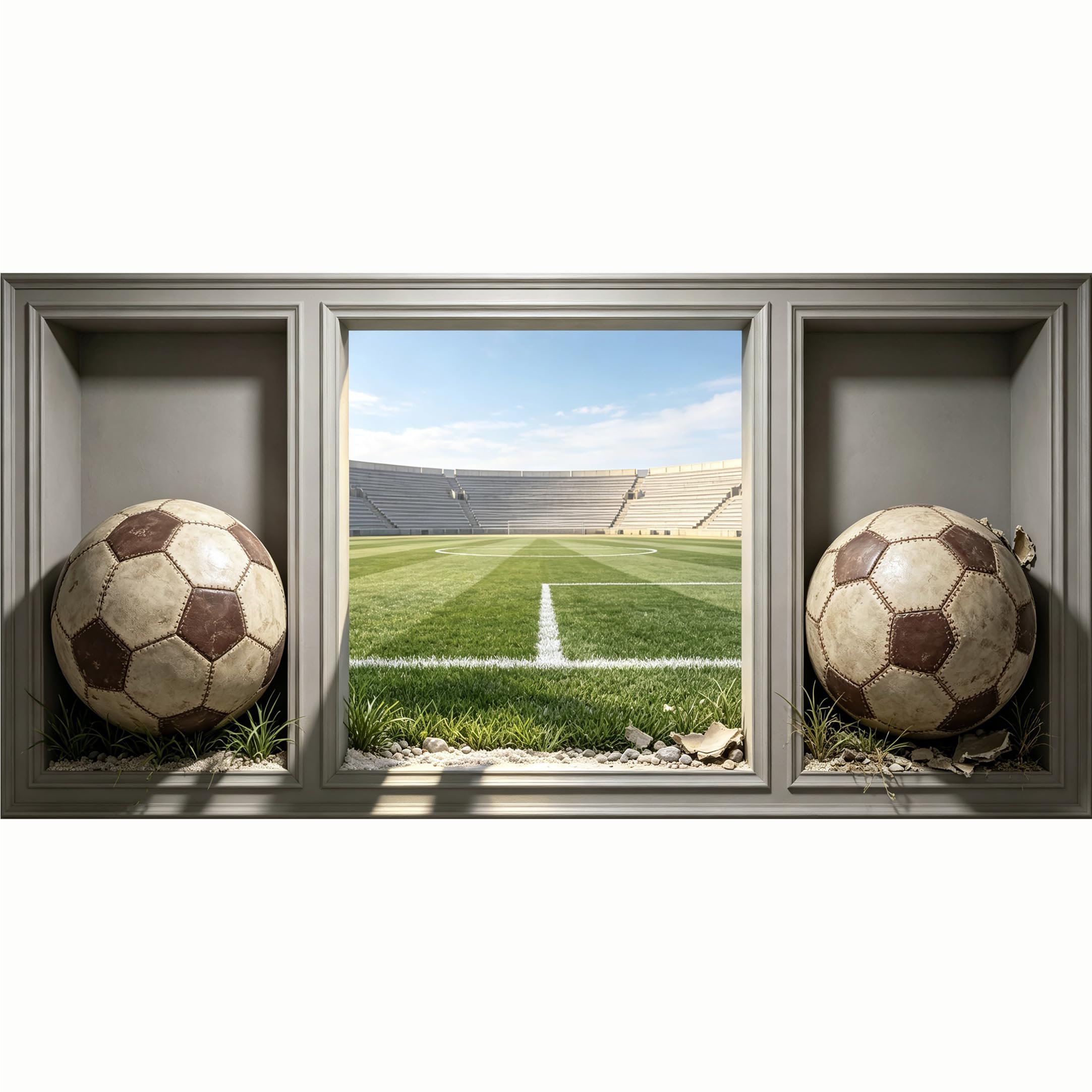 QZLITHOTIC 50x100cm 3D Framed Wall Art， Soccer Stadium Field Trompe l'oeil SelfAdhesive Mural， WaterActivated Peel & Stick Fabric Decor Wall Decal for Bedroom Living Room
