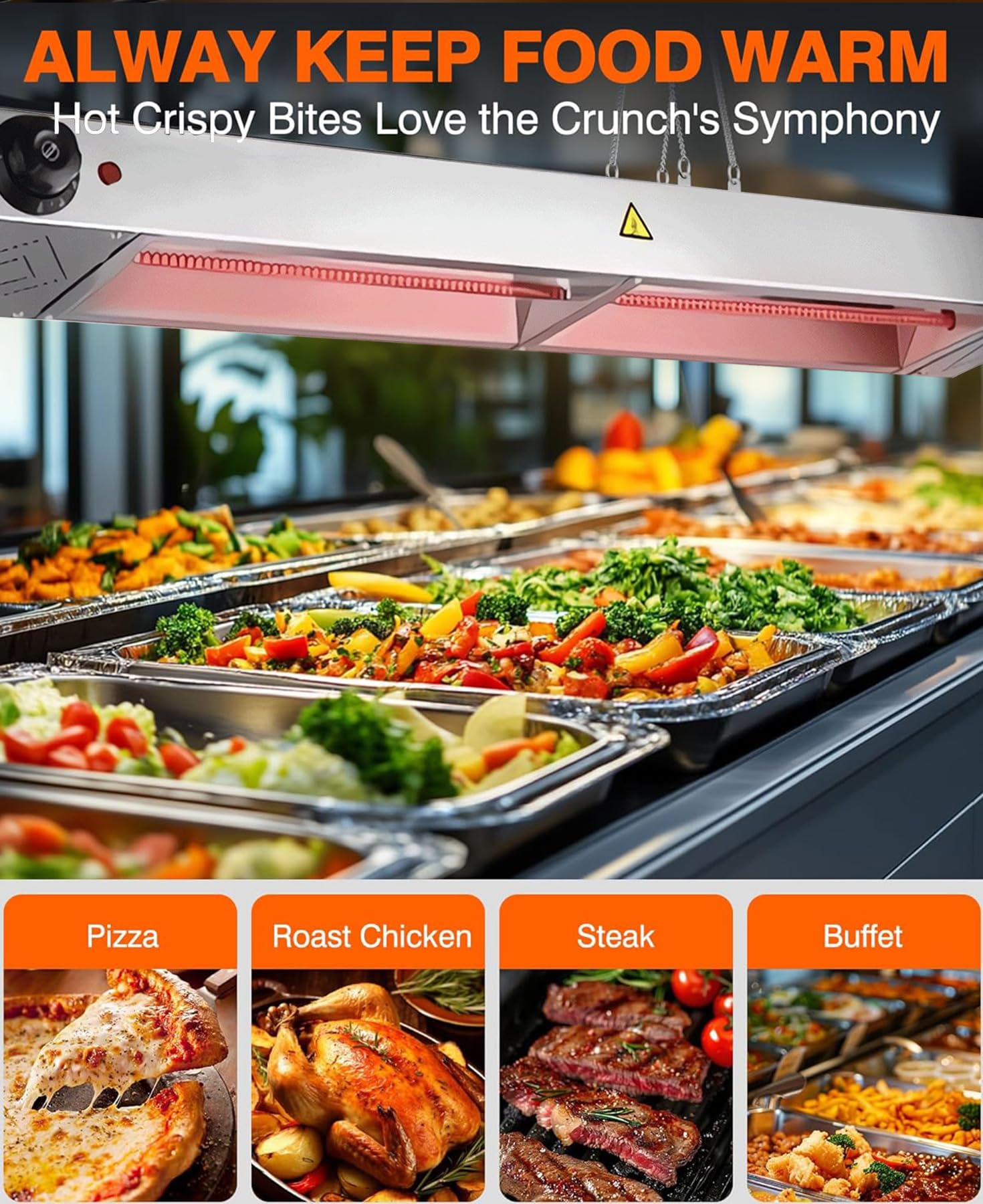 Lampada Riscaldante per Alimenti, Sospeso Lampada Riscaldante Infrarossi Alimenti, Lampada Scaldavivande Commerciale per Ristorante Cucina Buffet, Temperatura Regolabile 30-80°C (1PC, 120cm)