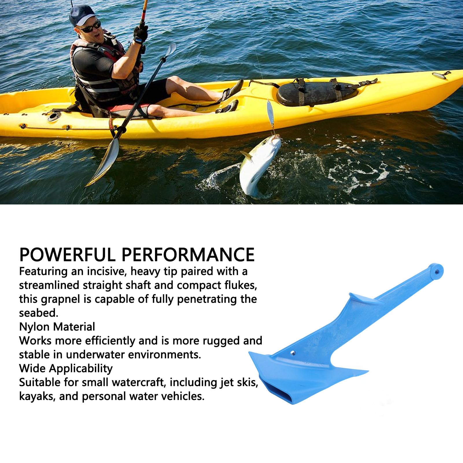 Ancla de Bote de Nylon, Ancla de 1 Kg/2.2 LB PWC, Ancla de Jetski con Punta Pesada Puntiaguda para Kayak en Jet y Embarcaciones Personales, 3 Metros de Profundidad
