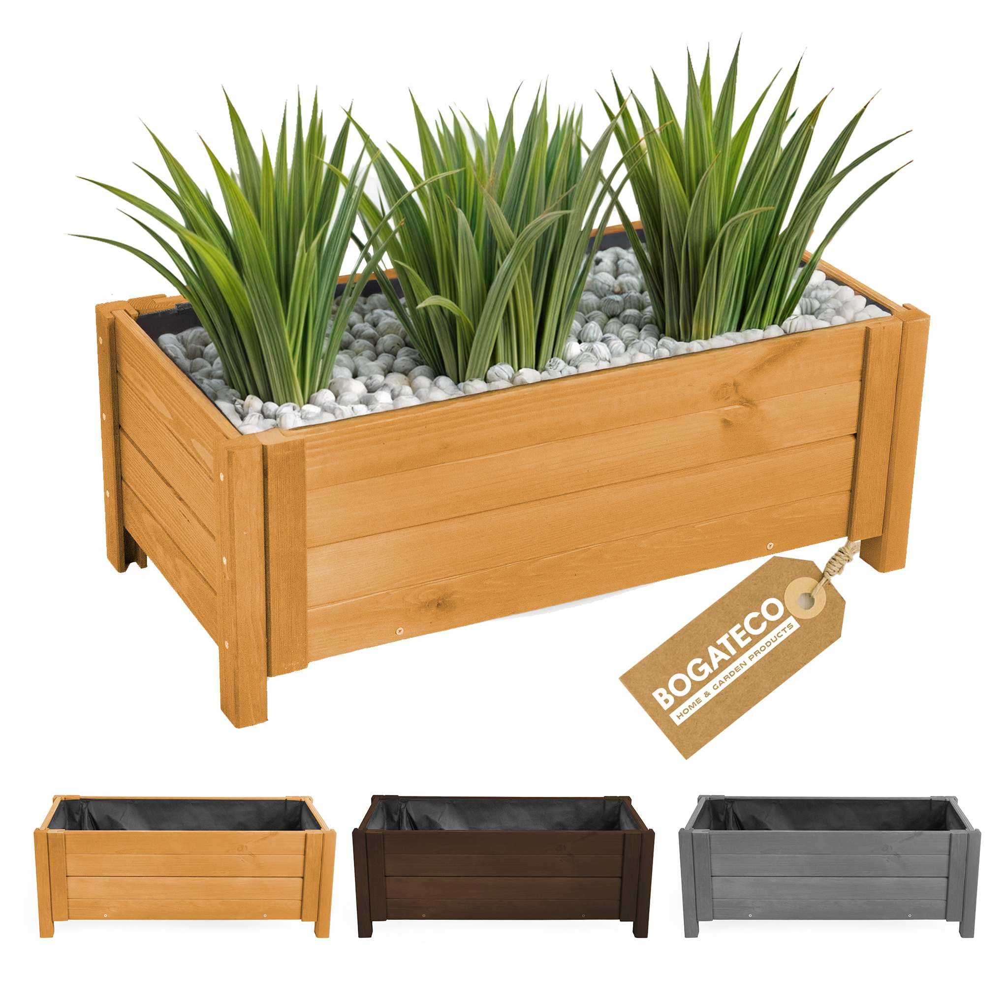BOGATECO Macetero Jardín Madera para Exteriores | 38 x 80 cm | Terraza Balcón | Caja Cuadrada | Construcción Robusta y Impregnado | Llega ensamblado | con Agro-Textil | Roble Marrón