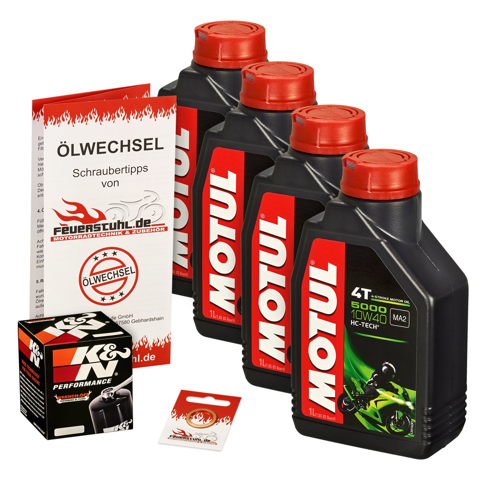 Motul 10W-40 Öl + K&N Ölfilter für BMW R 1200 R/RT/S/ST, 05-14, K26 K27 K28 K29 - Ölwechselset inkl. Motoröl, Filter, Dichtring