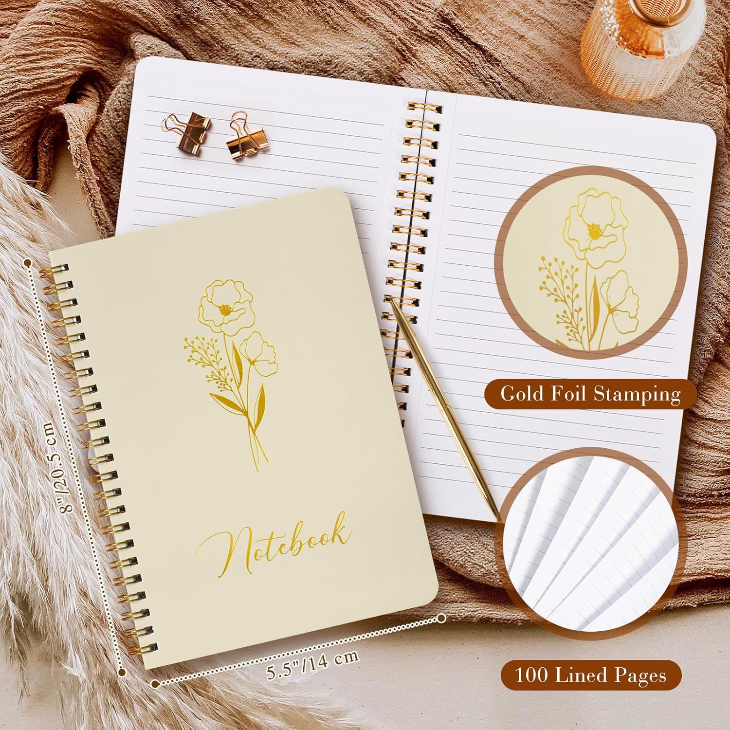 Lanpn 3 Pack Small Aesthetic Spiral Notebooks Journals for Women, 5.5 x 8 College Ruled Cute Notebook with Pocket, A5 Lined Spiral Notebook for Note Taking, Note books for Work School, Set of 3 - Image 2