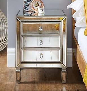 Furniturebox UK Venetian Mirrored Bedside Side Table Cabinet Modern 3 Drawer