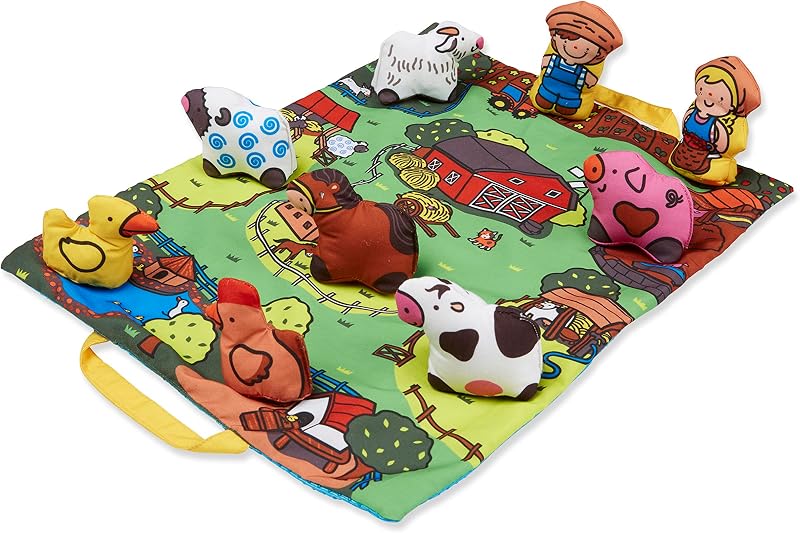 Take-Along Farm Baby and Toddler Play Mat (19.25 x 14.5 inches) With 9 Animals - Folds To Be Convenient Storage Bag for Travel