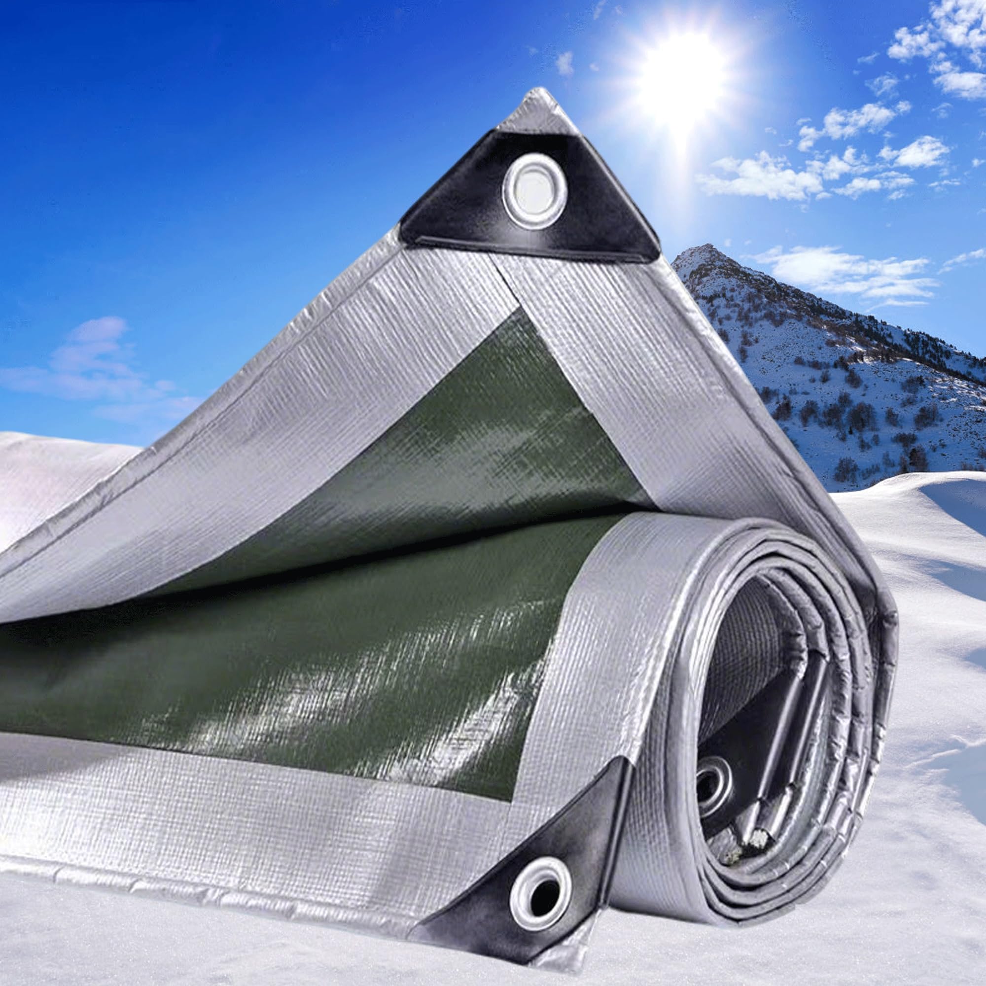 Flycn Waterproof Tarpaulin Cover Sheet, 3.5x4.5m 220g/m² waterproof/weatherproof tough premium tarpaulins/builders tarps/camping garden cover ground sheet PE Silver