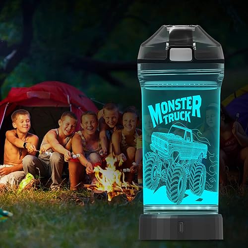 Miniatura 4 de Lightzz Botella de agua para niños con luz LED de camión monstruo brillante 3D - 14 OZ Tritan libre de BPA - Taza creativa ideal para viajes, regalo