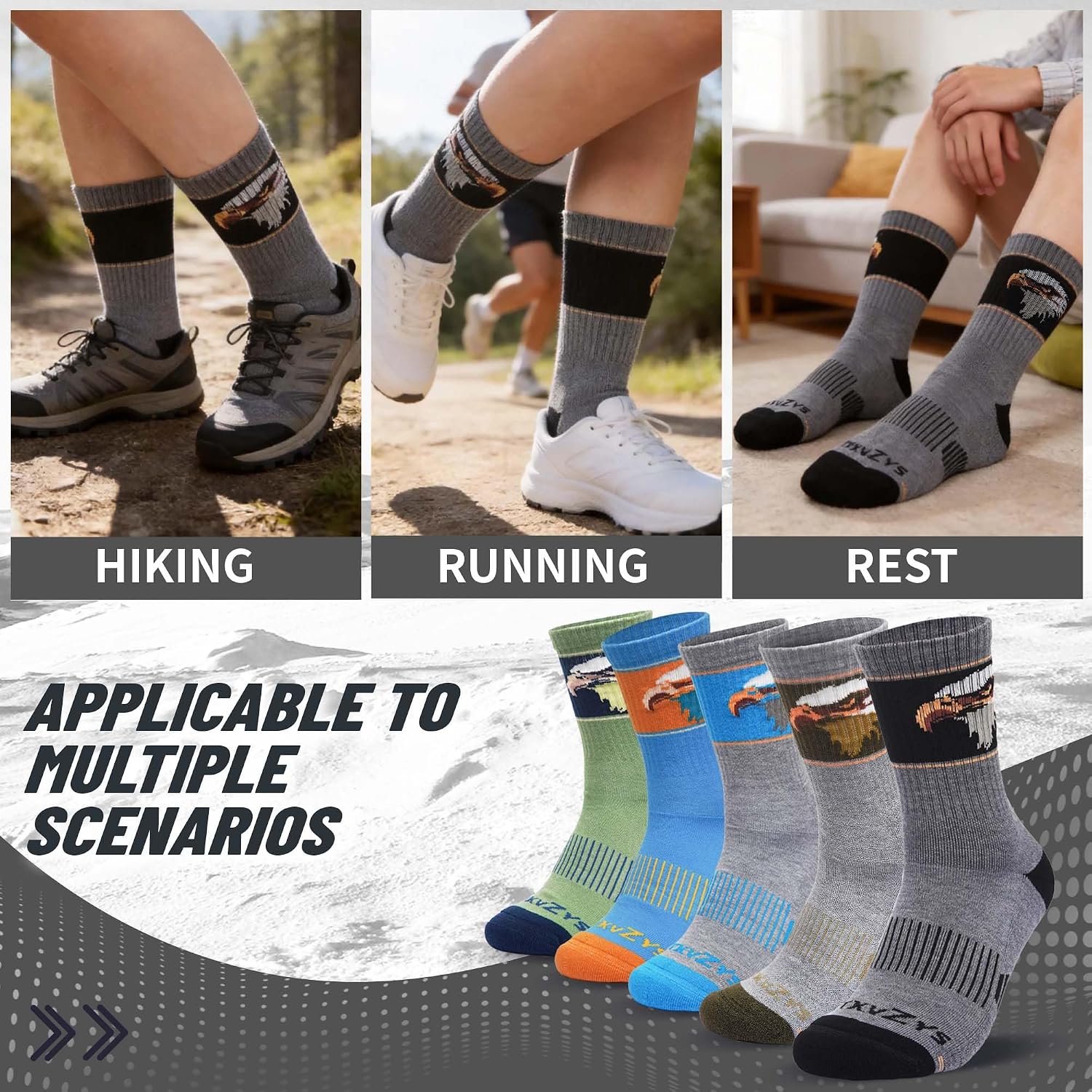 Men&Women Wool Hiking Socks, Cushioned Breathable Socks