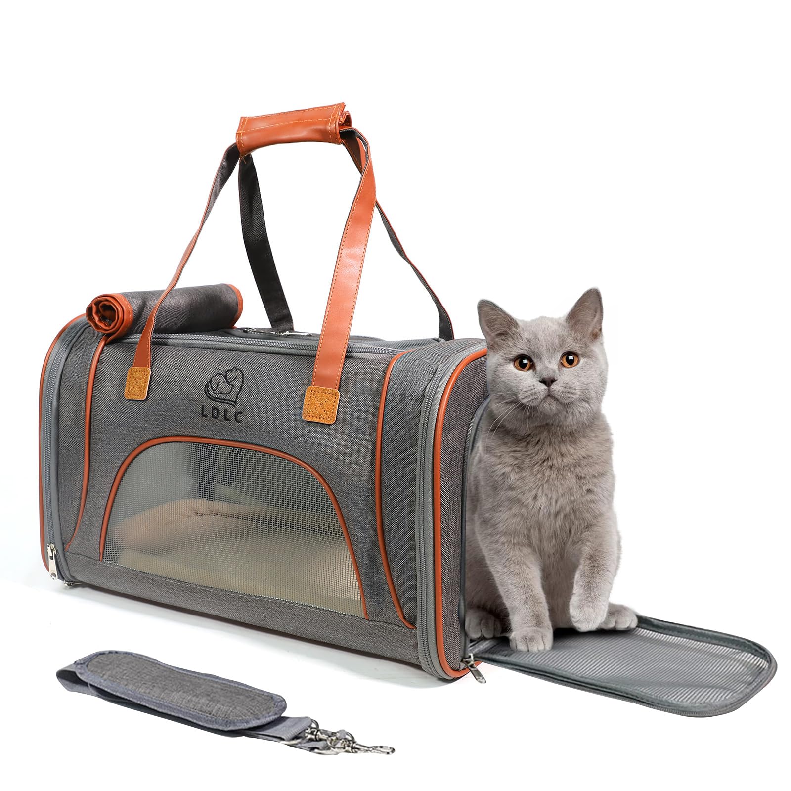PETCUTE Pet Carrier Bag,Foldable Pet Travel Carrier for Medium Cats and Puppy,Portable Cat Carrier Bag with Top Opening, Removable Mat and Breathable Mesh,Cat Carrier with Reflective Strip