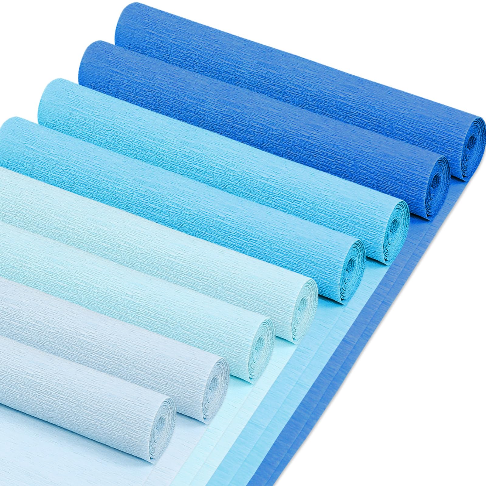 Whaline 8 Rolls Crepe Paper Streamers 25 x 250cm 4 Colors Party Streamers Blue Theme Crepe Paper Roll Decorative Craft Streamer for DIY Gift Wrapping Paper Crafts Room Wall Decoration