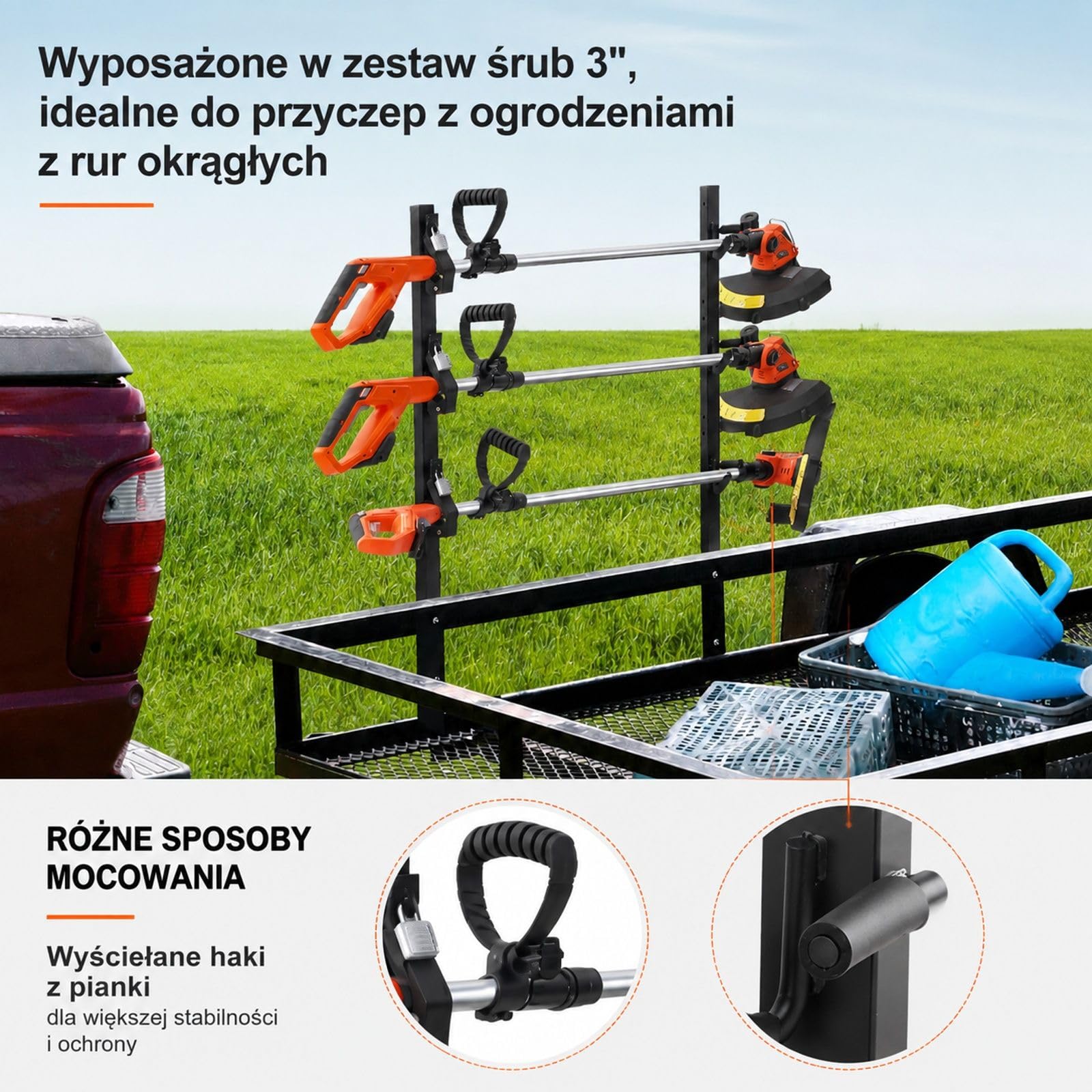 Uchwyt na podkaszarkę, stojak pionowy, maks nośność 30 kg (3 gniazda) / 10 kg (1 gniazdo) Stojak na podkaszarkę do trawy, idealny do prac ogrodniczych i kształtowania krajobrazu