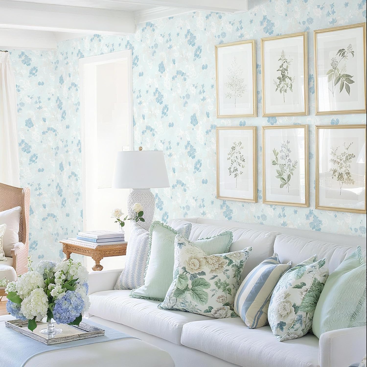 Dimoon 362"x17.3" Blue Wallpaper Floral Contact Paper Peel and Stick Wallpaper White Vintage French Country Renter Friendly Bathroom Boho Flower Removable Wall Paper Kitchen Self Adhesive Vinyl Roll