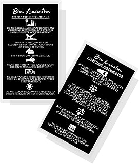 Brow Lamination Aftercare Instruction Cards | 50 Pack | 2x3.5” inches Business Card Size | Starter Lift Kit At Home DIY Brow Lift and Tint | Snatched Brows Black with White Icons Design