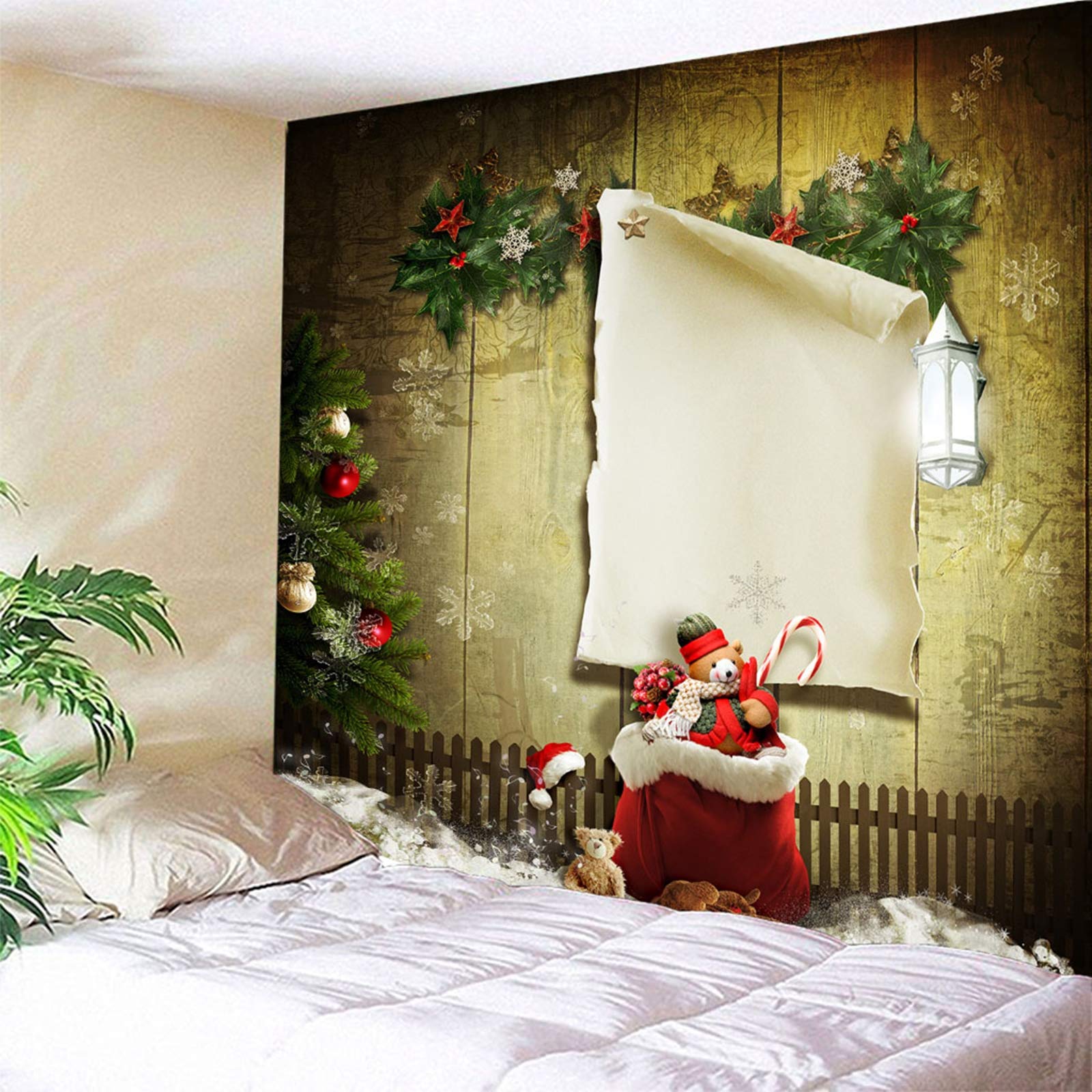 Dywany ścienne do powieszenia na ścianie, ozdoba na ścianę, wieniec bożonarodzeniowy, torba prezentowa, chusta na ścianę, 350 x 256 cm, dekoracja ścienna do pokoju dziecięcego, salonu, sypialni