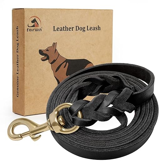 FAIRWIN Leather Dog Leash 6 Foot - Braided Best Military Grade Heavy Duty Dog Leash for Large Medium Small Dogs Training and Walking (Black, S:1/2" x5.6ft)