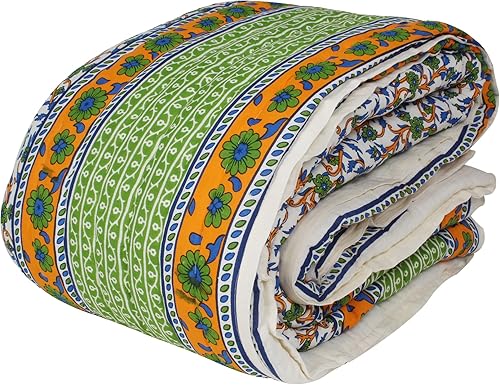 Rajasthani - Edredón de invierno rajai, la mejor funda térmica cálida, cama doble de 300 hilos, Jaipuri Razai, algodón orgánico puro, Jaipuri rajai,