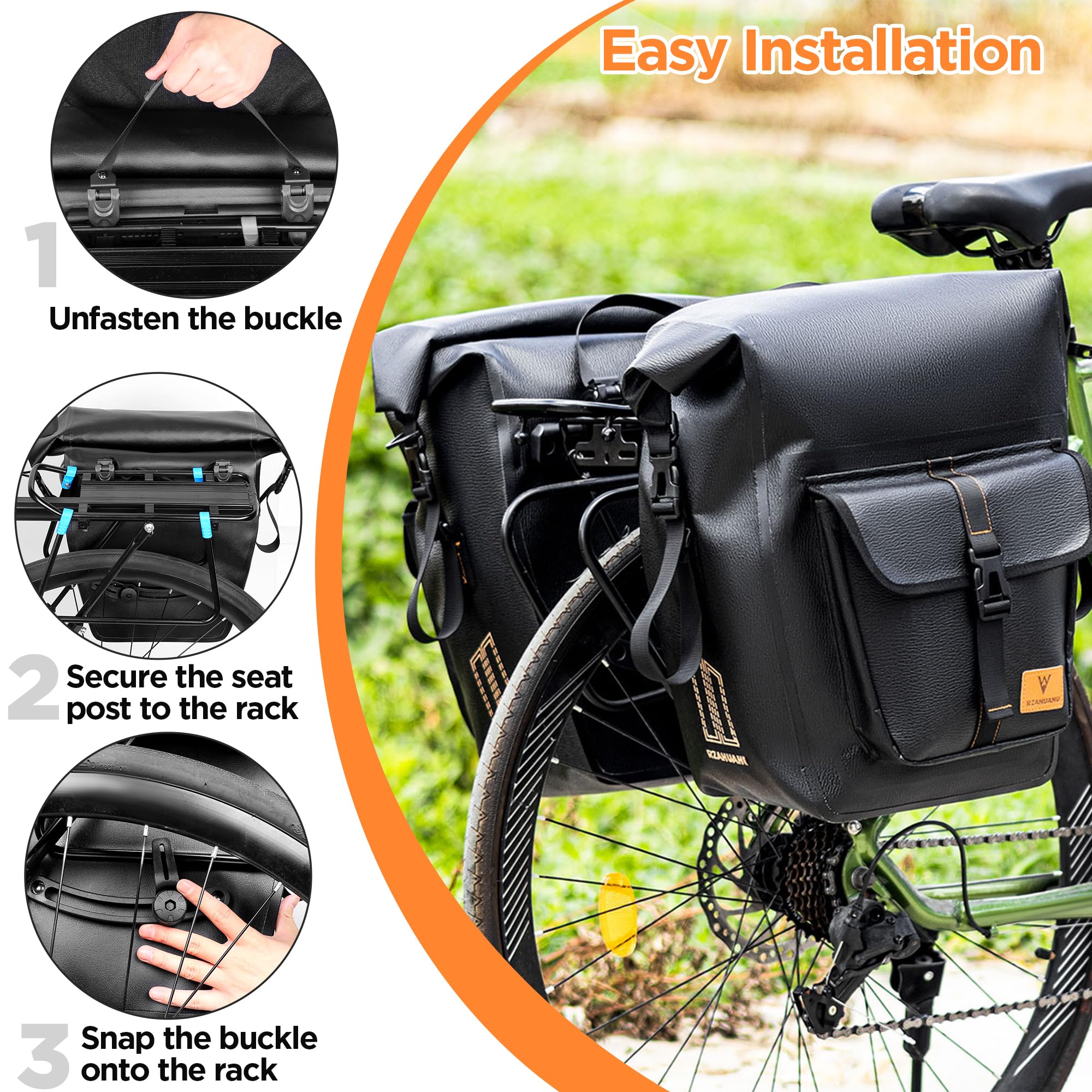 ENJOHOS Alforja para Portabultos Trasero de Bicicleta 20-35L Alforja Trasera Bolsa Portaequipajes Bici de Viaje con Cierre Enrollable Resistente al Agua Bandolera con 1 Correa para el Hombro, Negro