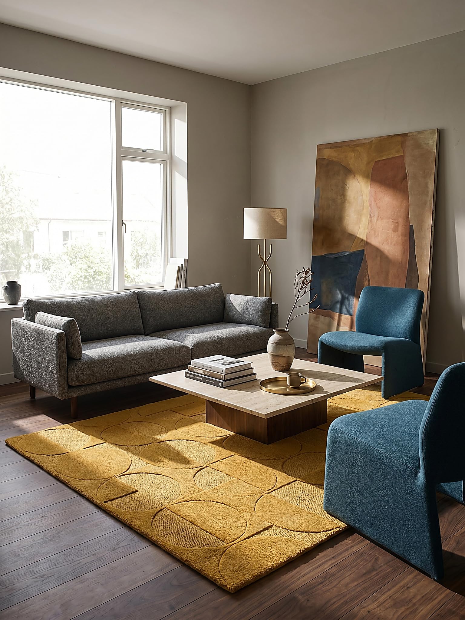Tapis en Laine Motif Géométrique Dense et Robuste Jaune Moutarde 120 x 170 cm Salle à Manger | DEBEN
