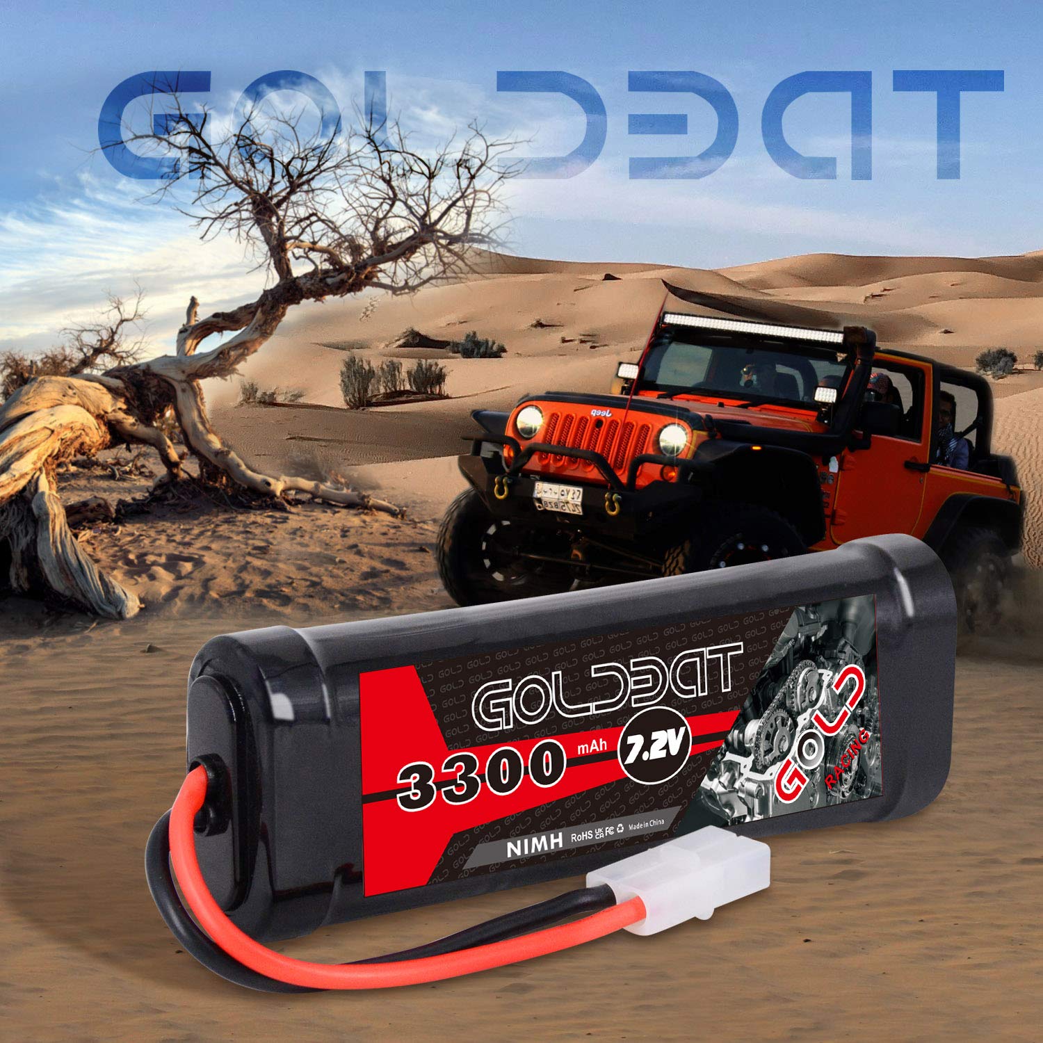 GOLDBAT Batterie RC NiMH 3300mAh 7.2V – Remplacement Pour Voiture, Avion, Hélicoptère, Bateau – 1 Pack