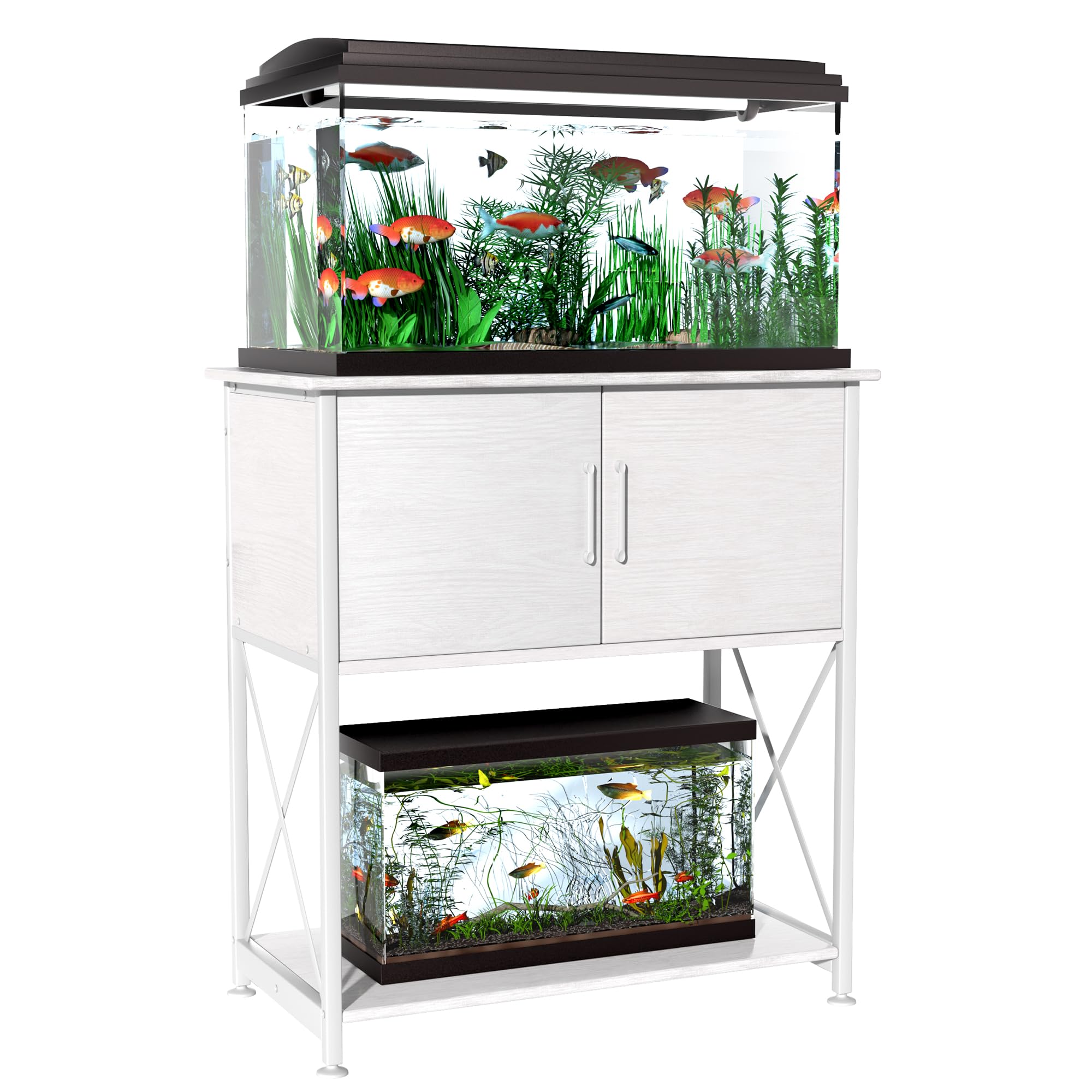 Herture 20-29 Gallon Aquarium Stand Metal Frame Fish Tank Stand with Cabinet Storage, for 20 Gallon Long Aquarium, 78cm L x 42cm W Tabletop, 330LBS Capacity White PG01YGW