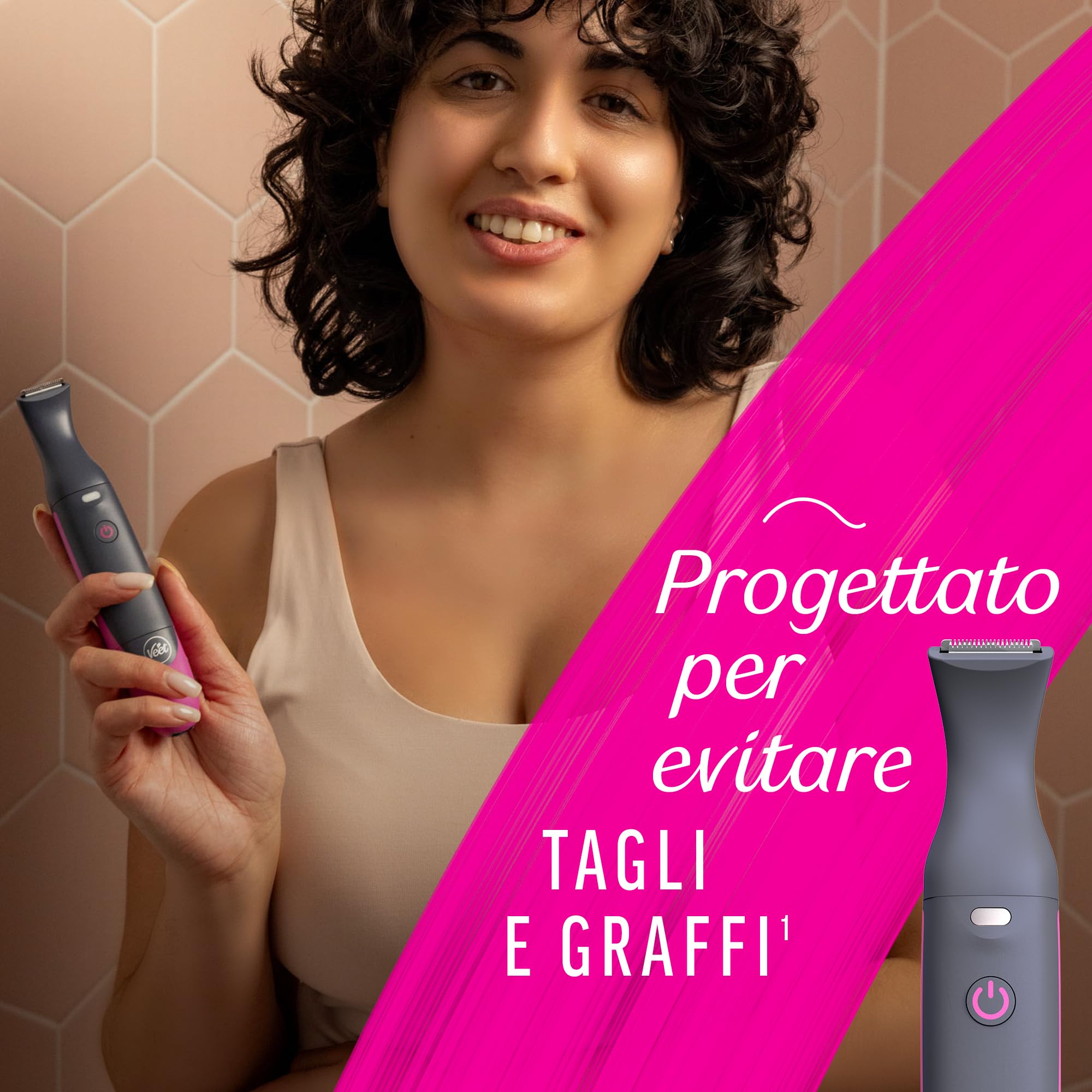 Veet Expert All-In-One Trimmer, Rasoio elettrico donna, Viso e parti intime, 100% waterproof, 2 testine e 3 pettini, Rasatura ad alta precisione, Cordless + Strisce Depilatorie viso Pelli Sensibili