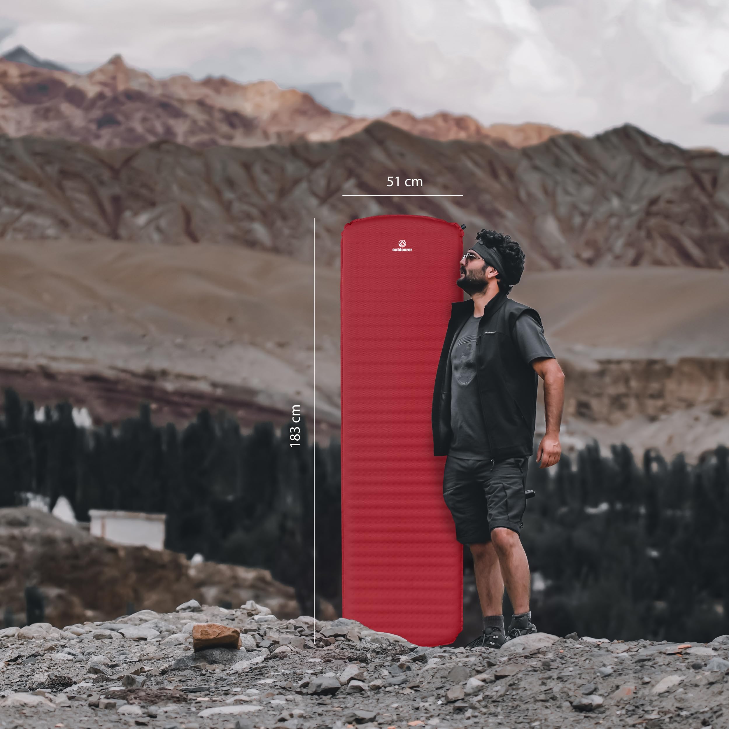 outdoorer Trek Bed 2 w kolorze czerwonym – ultralekka karimata samopompująca, grubość 5 cm, mały rozmiar po spakowaniu, składana – idealna samopompująca się karimata trekkingowa i kempingowa