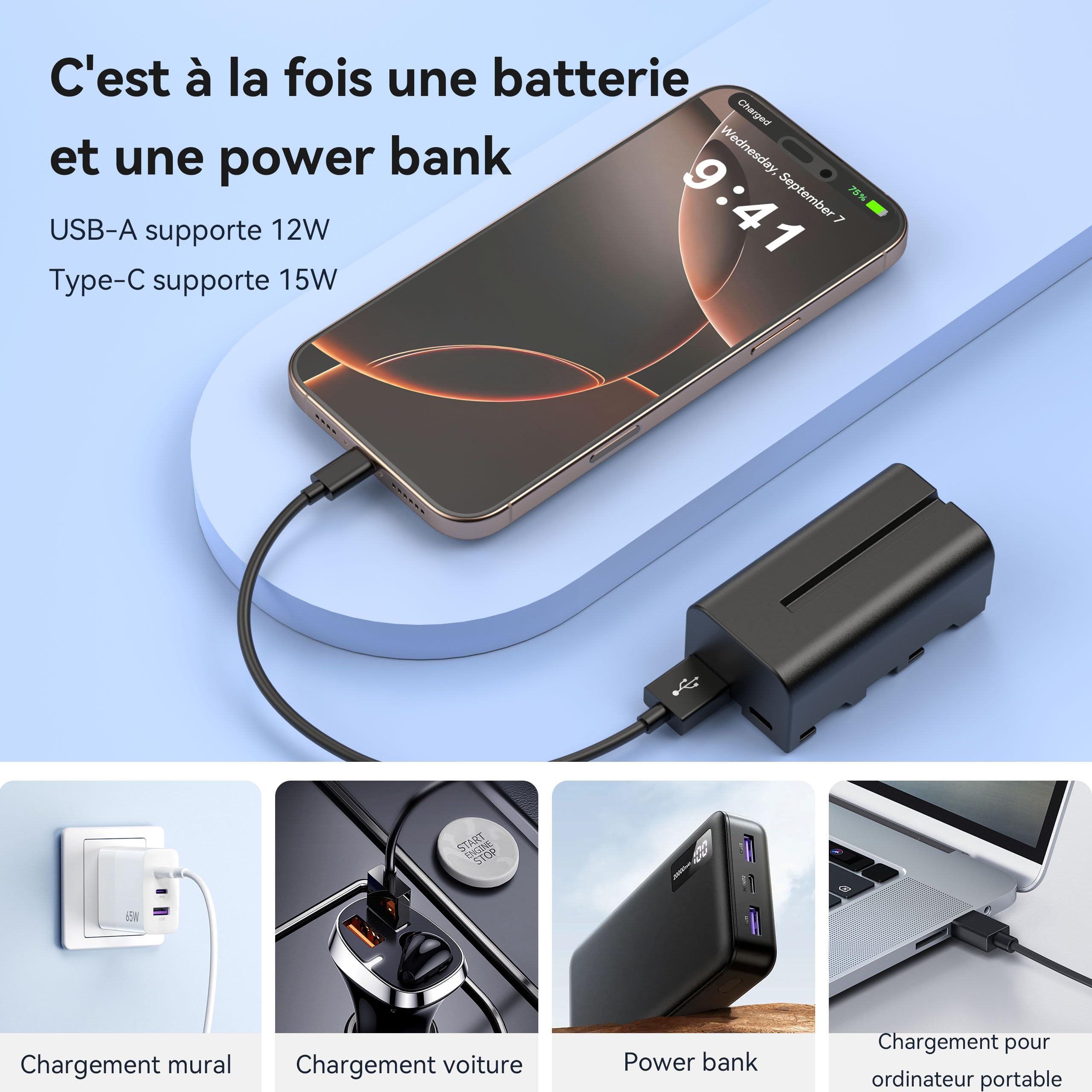 Batterie NP-F550 (3PCS) - Fonction de Power Bank Prise en Charge - 2600mAh à Grande Capacité avec Interface USB-C - Adaptée pour Sony NP-F550 F570 F750 F770 F930 F950 F960 F970