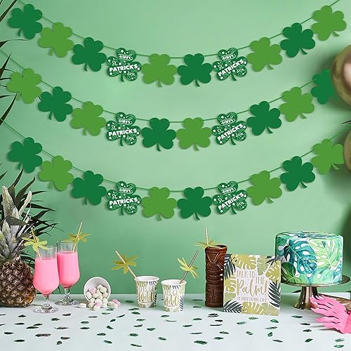 Vista 6 de OHOME Decoraciones del Día de San Patricio, paquete de 40 guirnaldas de trébol de trébol, verde, decoraciones de trébol de cartulina