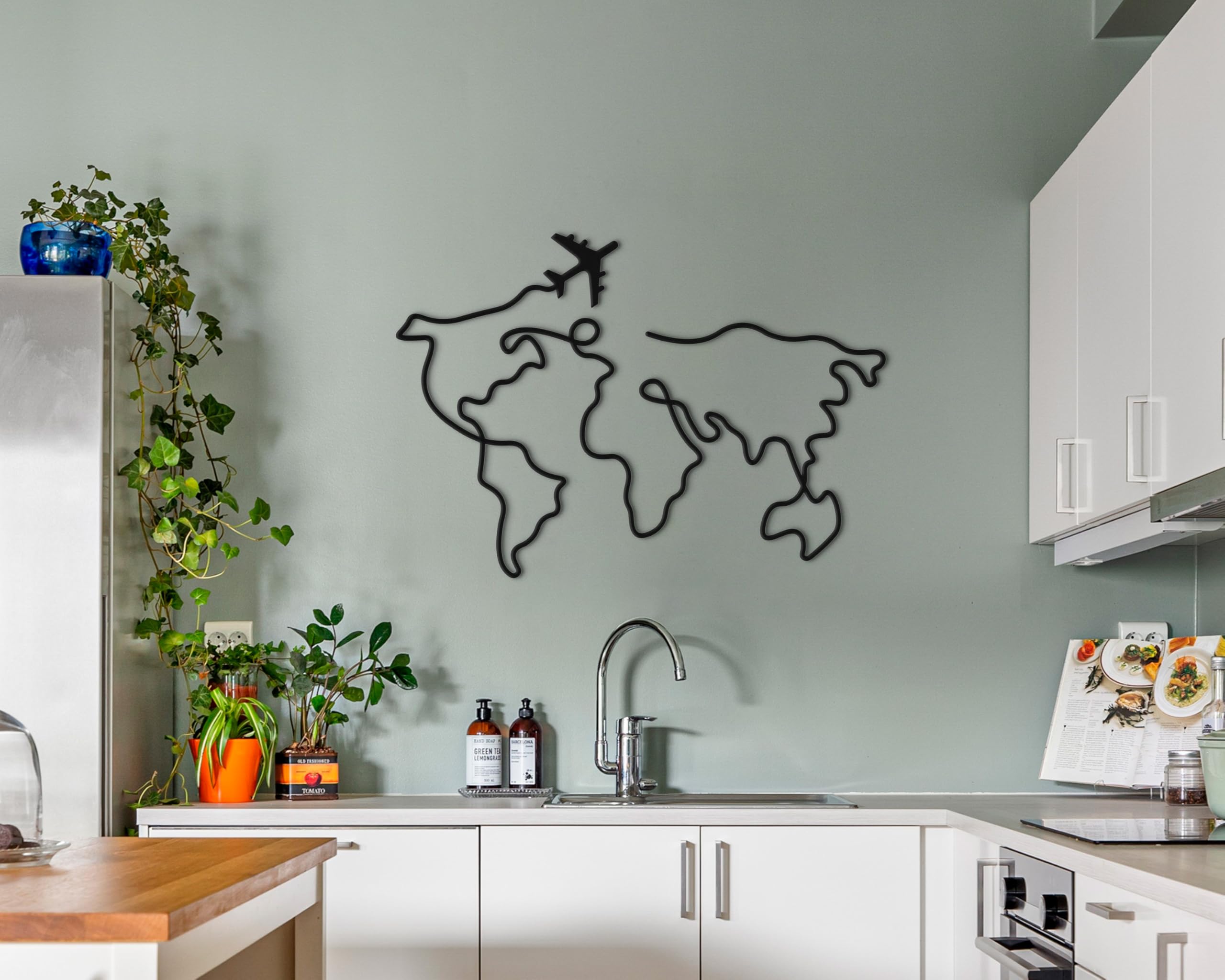 Dkant Mappamondo da Parete (115x85 cm) - Quadri Moderni Soggiorno | Decorazione da Parete in Metallo per Camera da Letto, Cucina e Ufficio - Wall Art - Facile Fissaggio (Viti Incluse)
