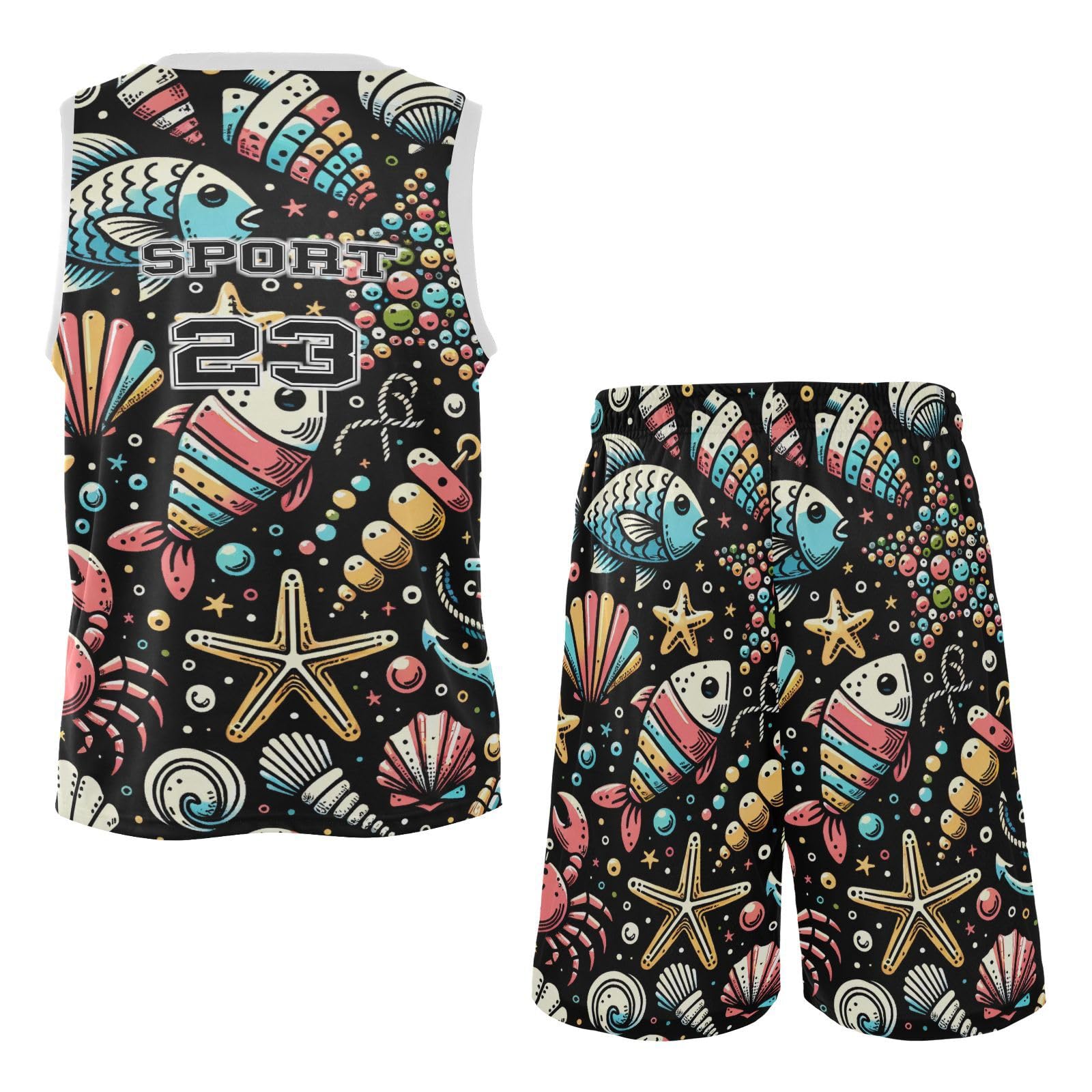 FLildon Cute Sea Animal Boys Basketball Jersey Set Tank Top Shorts Tracksuit Sport Training Suit for Kids, S