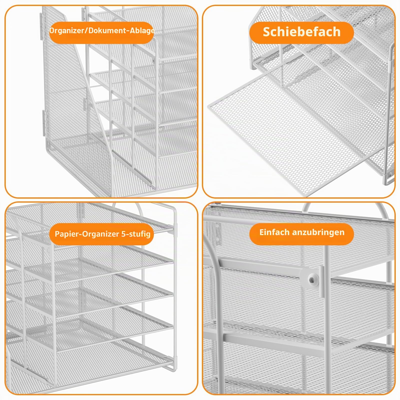Schreibtisch Organizer mit Aktenhalter, 5-stöckiges Papier Briefkasten Organizer, Desktop Organizer und Aufbewahrung, Mesh Schreibtisch Organizer und Zubehör für Bürobedarf zu Hause(Weiß)