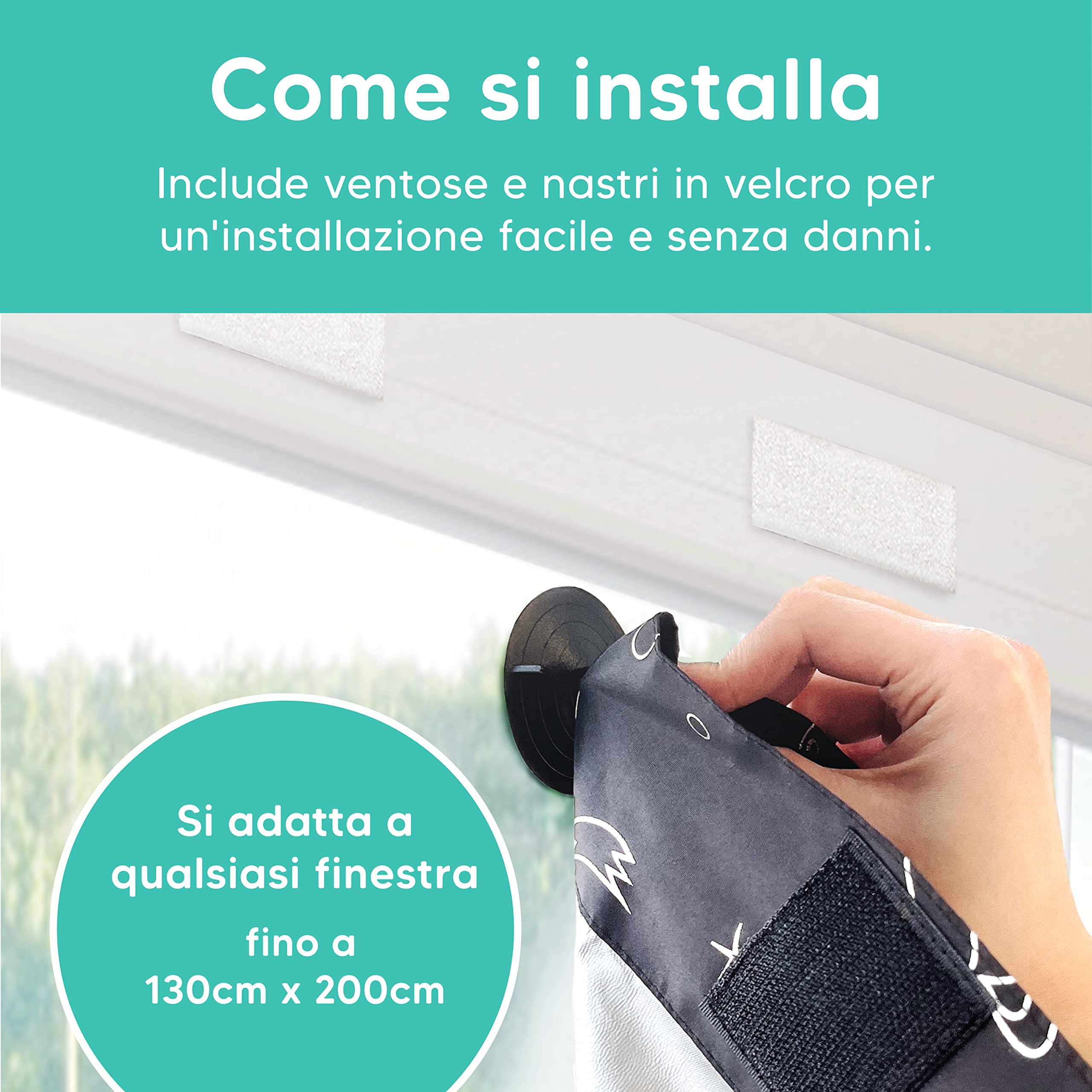 Tenda oscurante regolabile 130x200cm con ventose e nastro biadesivo