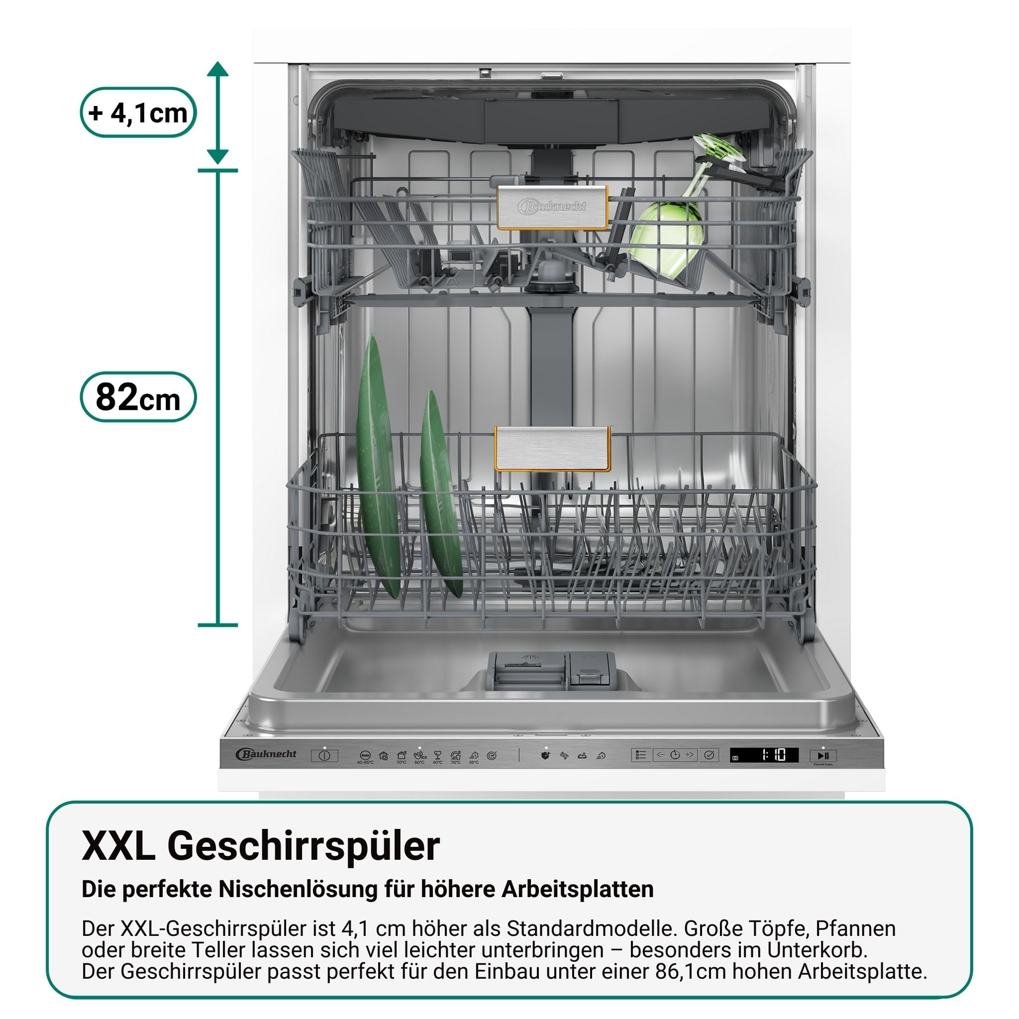Bauknecht BKR IBXL Vollintegrierbarer XXL-Geschirrspüler 60 cm/Edelstahl/14 Maßgedecke/7 Standardprogramme und 1 Sensorprogramm/SteamShine/HygieneCare/TurboWash/Besteckschublade/Vollwasserschutz