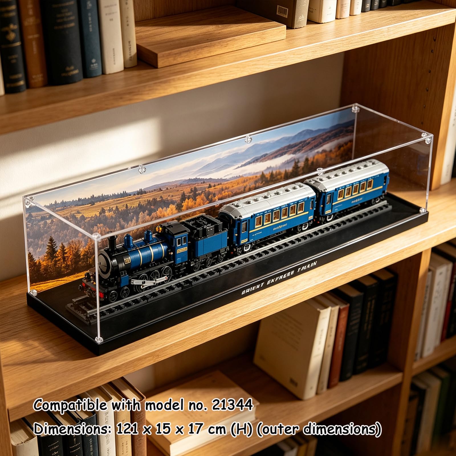 Akrylowa gablota premium do LEGO 21344 Orient Express Model (styl tła B)