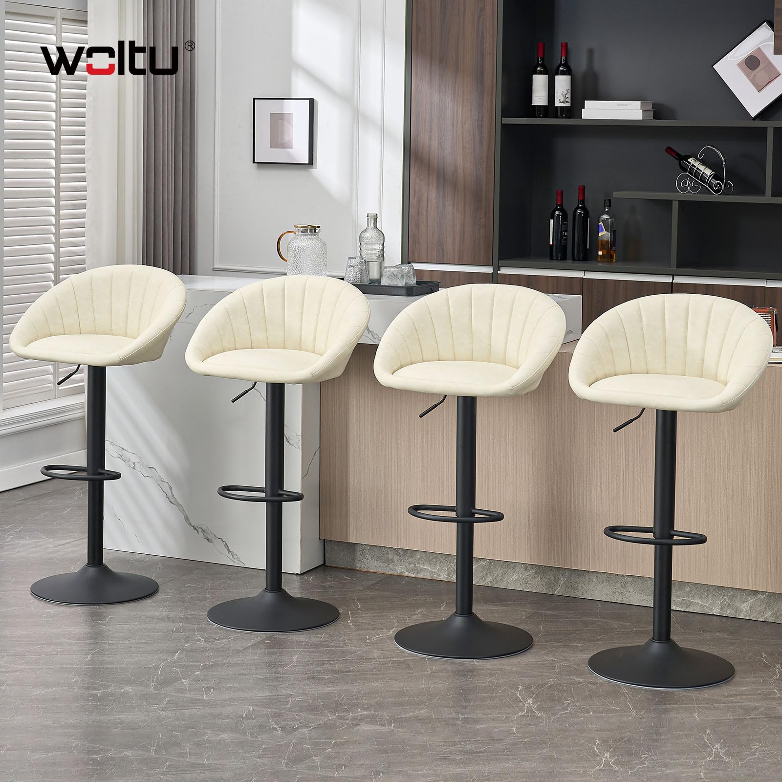 WOLTU 2X Taburetes Bar Giratorios con Respaldo Piel Sintética, Beige