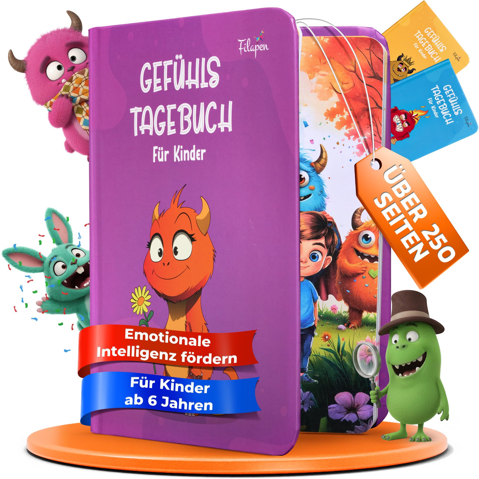 Filapen® Gefühlstagebuch für Kinder ab 6 Jahre –100 Tage Emotions-Tagebuch zum Gefühle verstehen, Achtsamkeit & Dankbarkeit lernen,250 Seiten Kindertagebuch für Mädchen & Jungen (Lila)