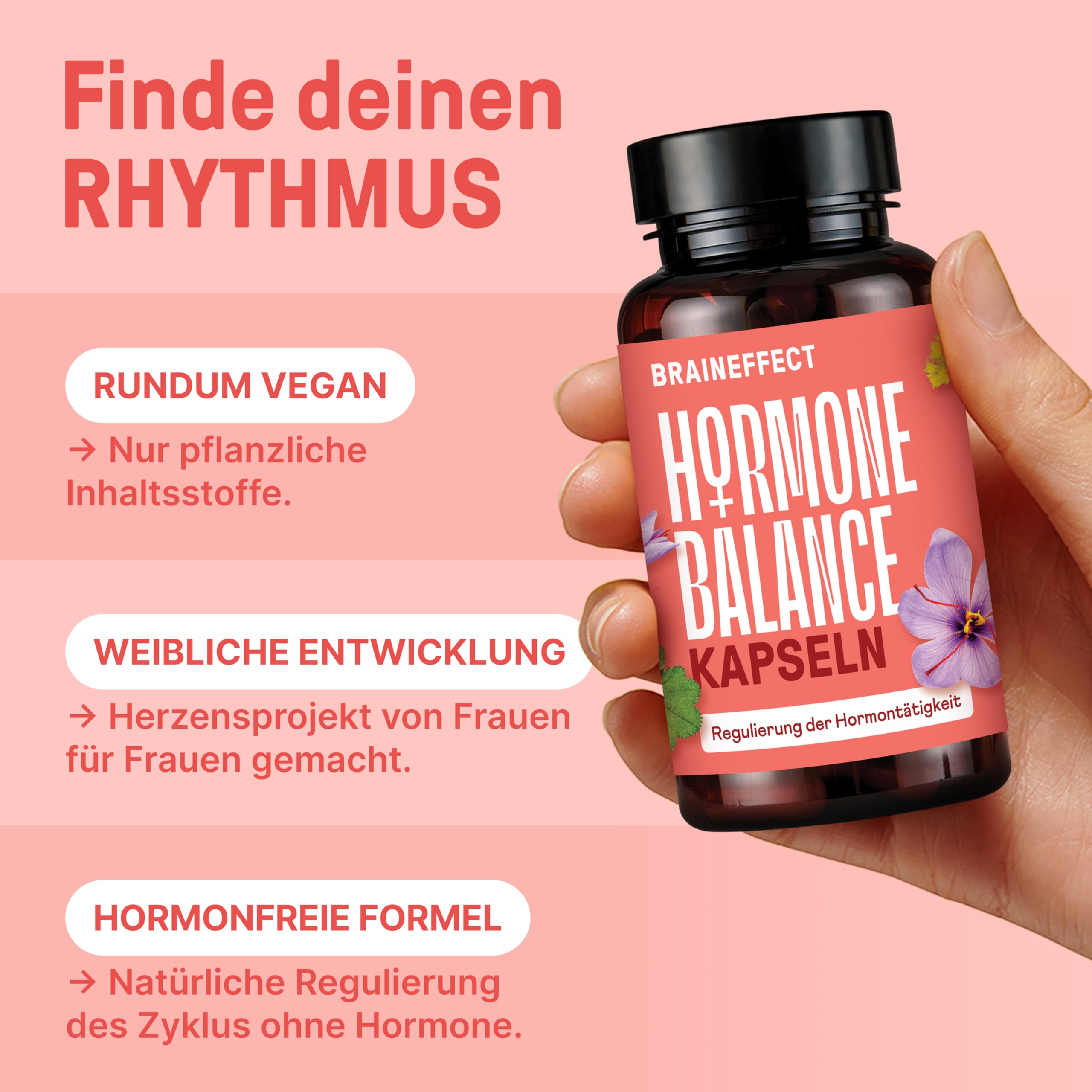 BRAINEFFECT Hormon Balance | Premium Natürliche Zyklusregulierende PMS & Wechseljahre Kapseln | Ohne Nachteiligem Mönchspfeffer | Botanicals, Vitamin B6 & Magnesium |180 Kapseln