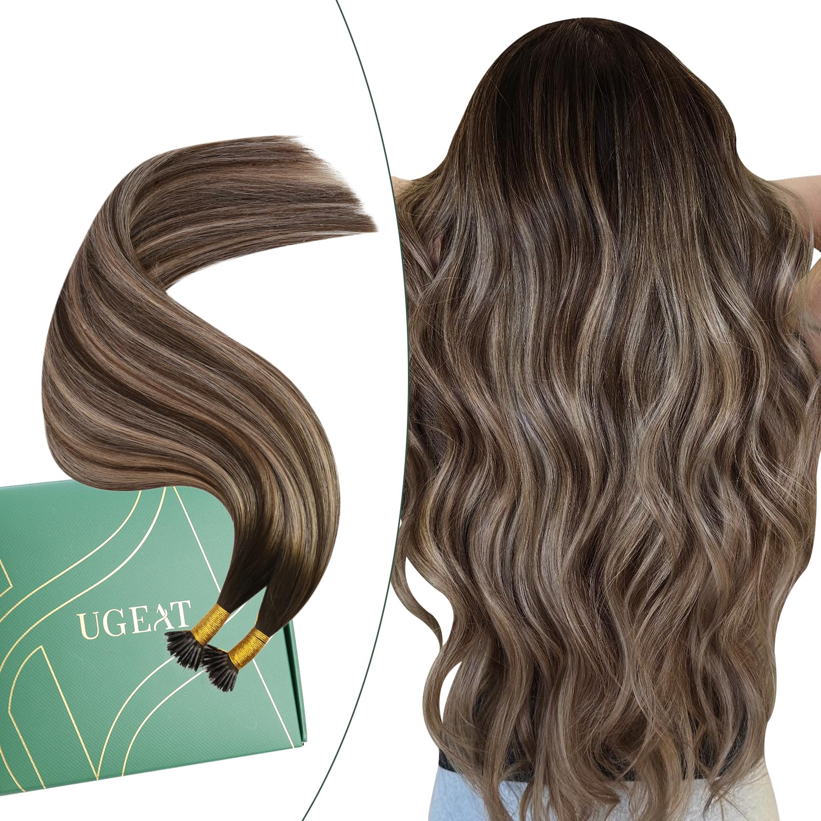 Ugeat Balayage Nano Hair Extensions Real Human Hair Dark Brown Nano Ring Hair Extensions Human Hair Bead Ash Brown Ombre Short Length 14 Inch for