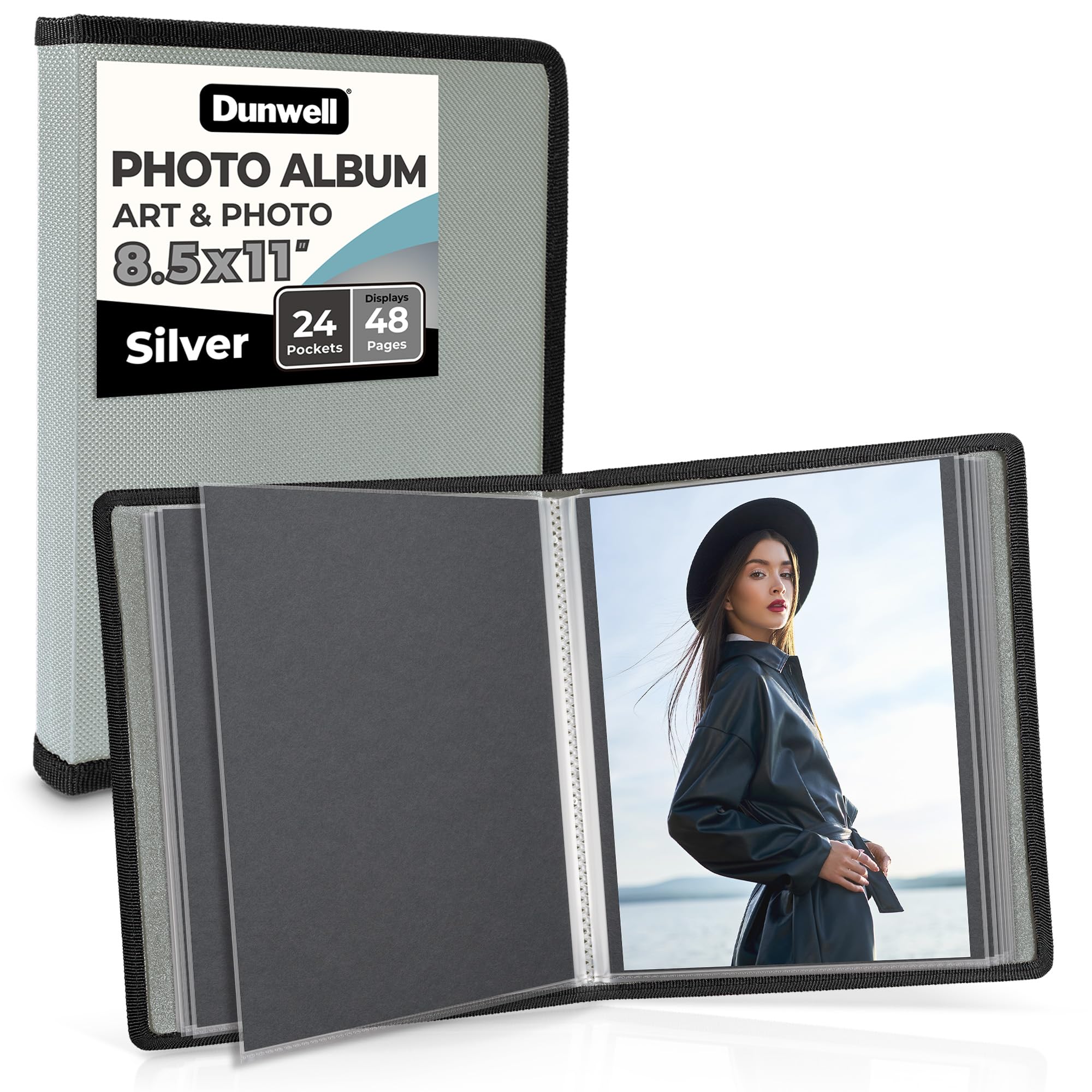 Dunwell Art Portfolio 8.5x11, 24 Pockets, Displays 48 Pages, Silver