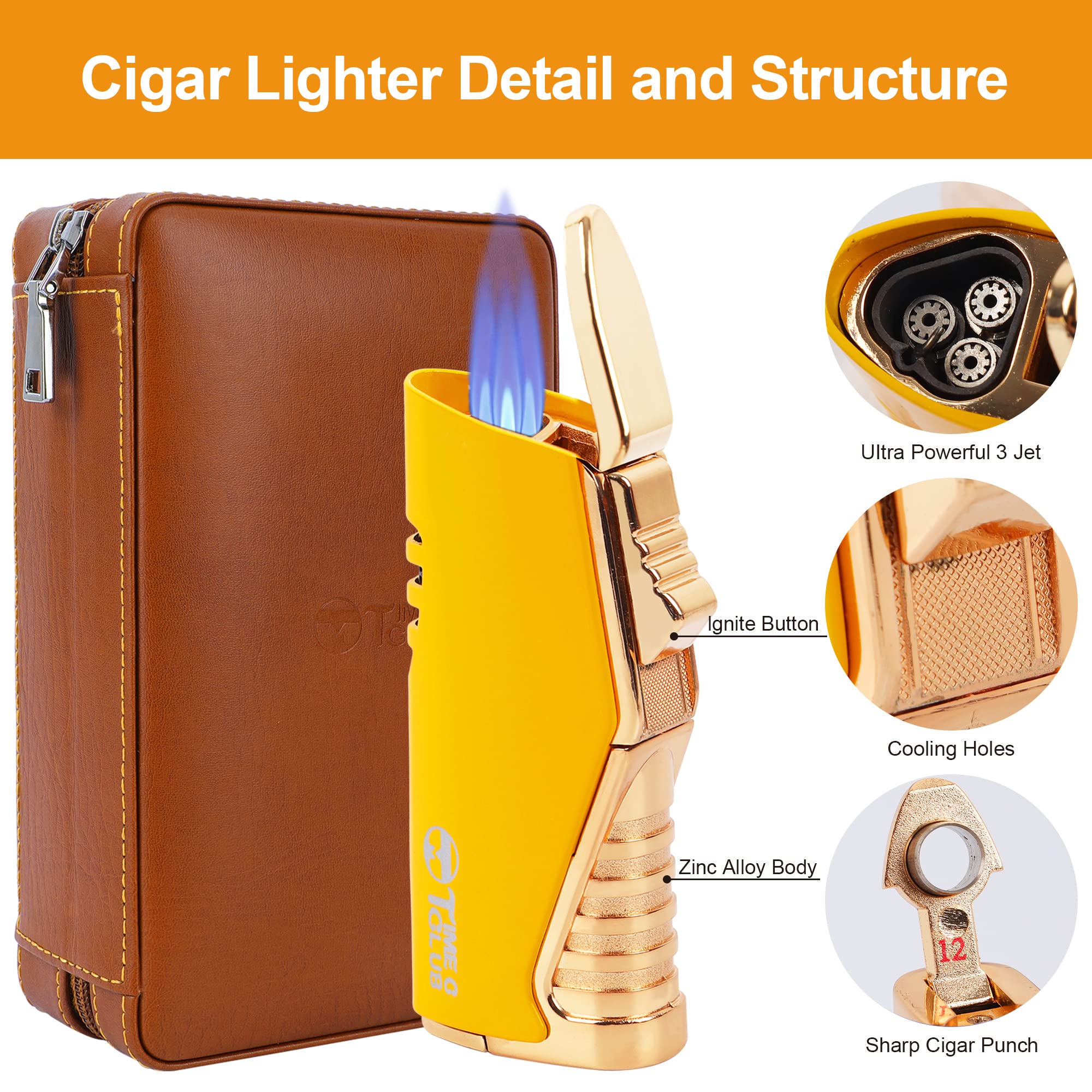 Etui de voyage portable pour 4 cigares, Coupe-cigare, Briquet ，Humidificateurpour cigares avec Coupe-cigare et Humidificateur, Cadeau pour lesPetits Amis, Cadeaud'anniversaire